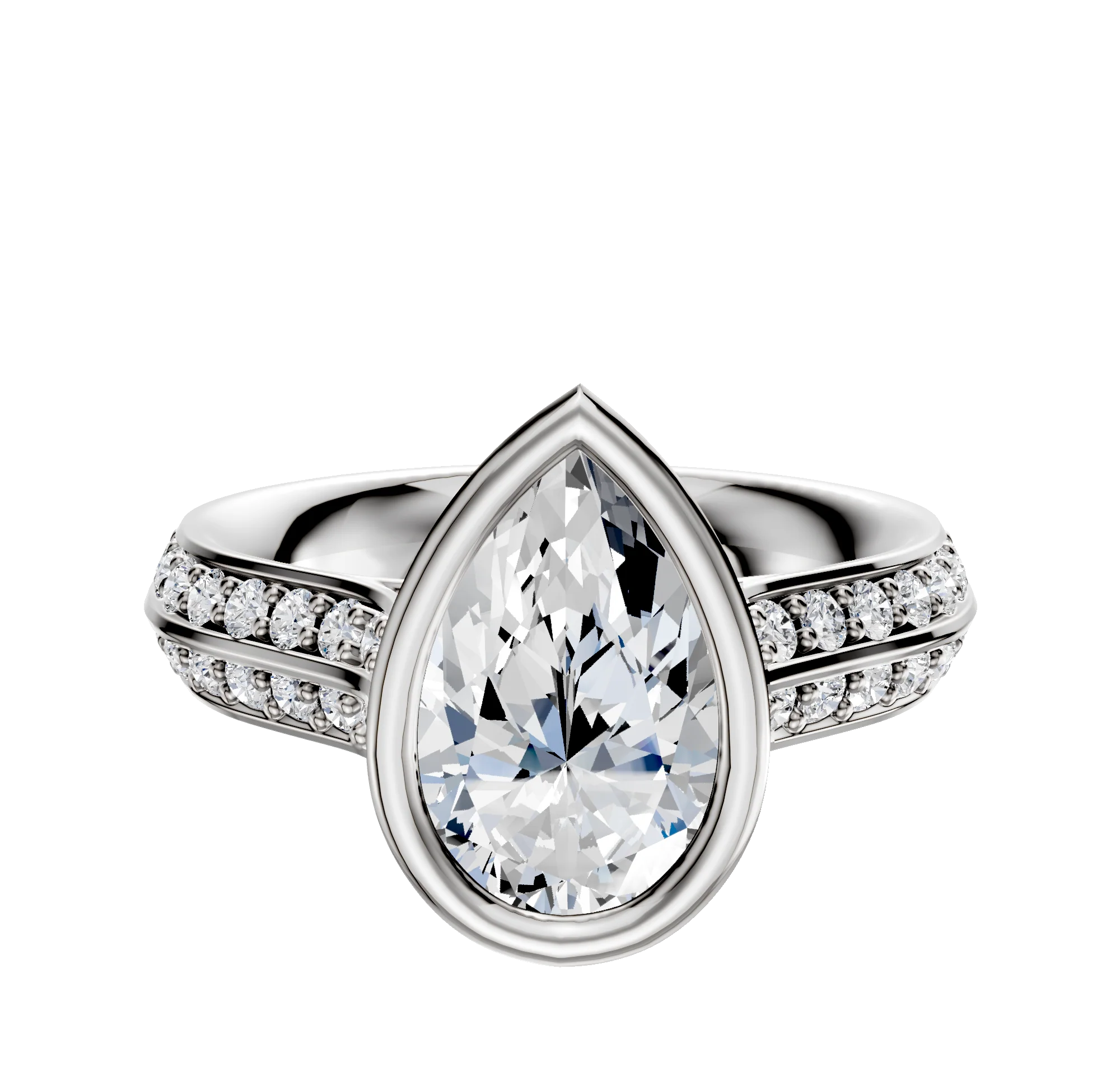 18K Two Tone Bezel Full Bezel East/West Cathedral Knife Edge 1-Row-Pave 2.5mm Engagement Ring