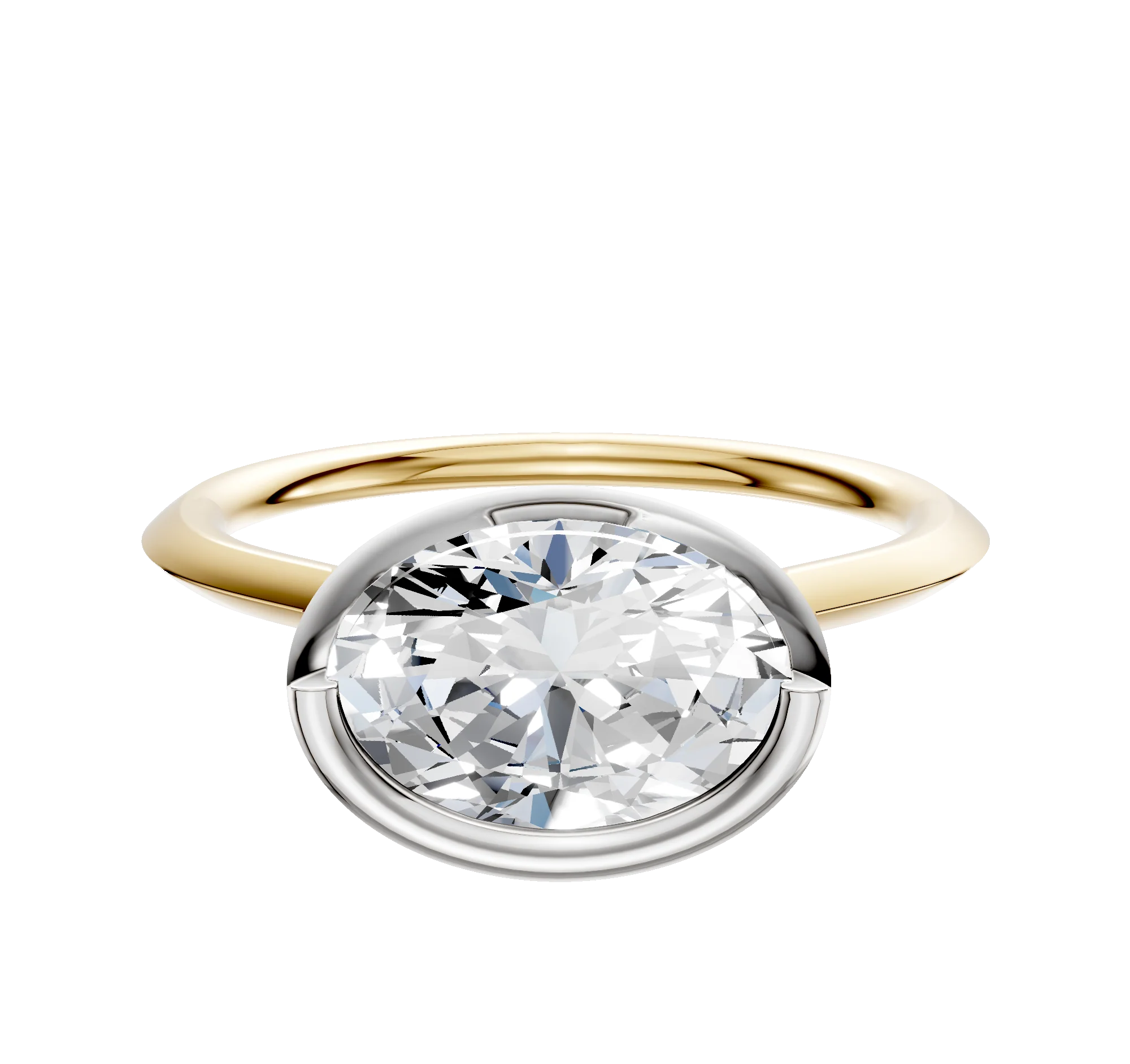 18K Two Tone Bezel Full Bezel East/West Cathedral Knife Edge 1.5mm Engagement Ring
