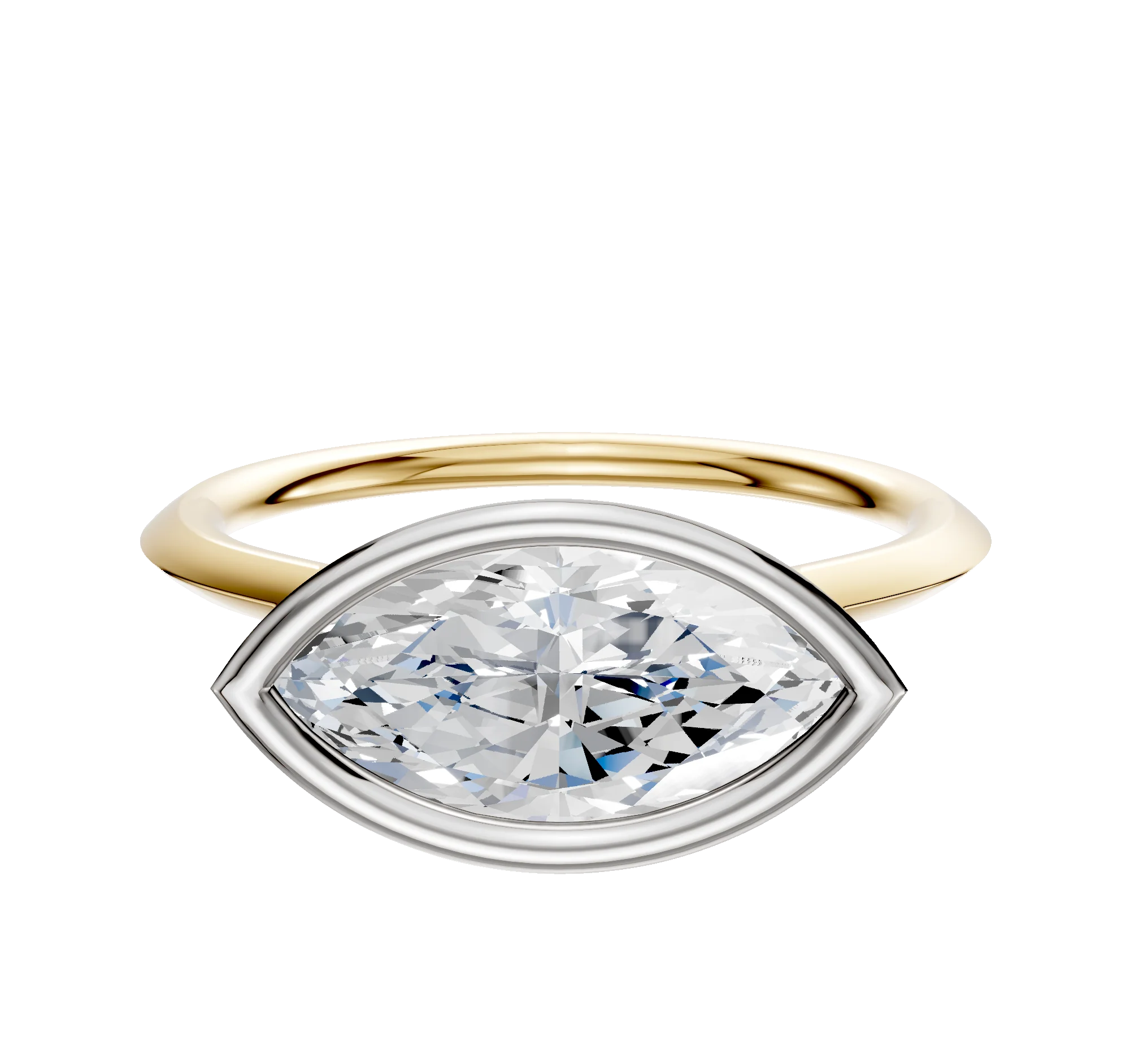 18K Two Tone Bezel Full Bezel East/West Cathedral Knife Edge 1.5mm Engagement Ring
