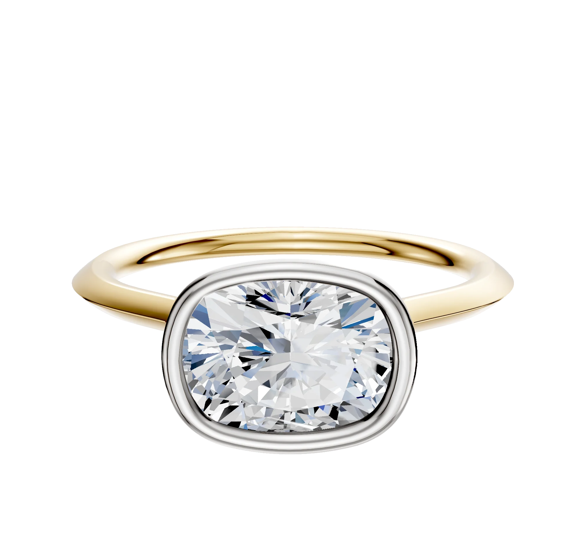 18K Two Tone Bezel Full Bezel East/West Cathedral Knife Edge 1.5mm Engagement Ring