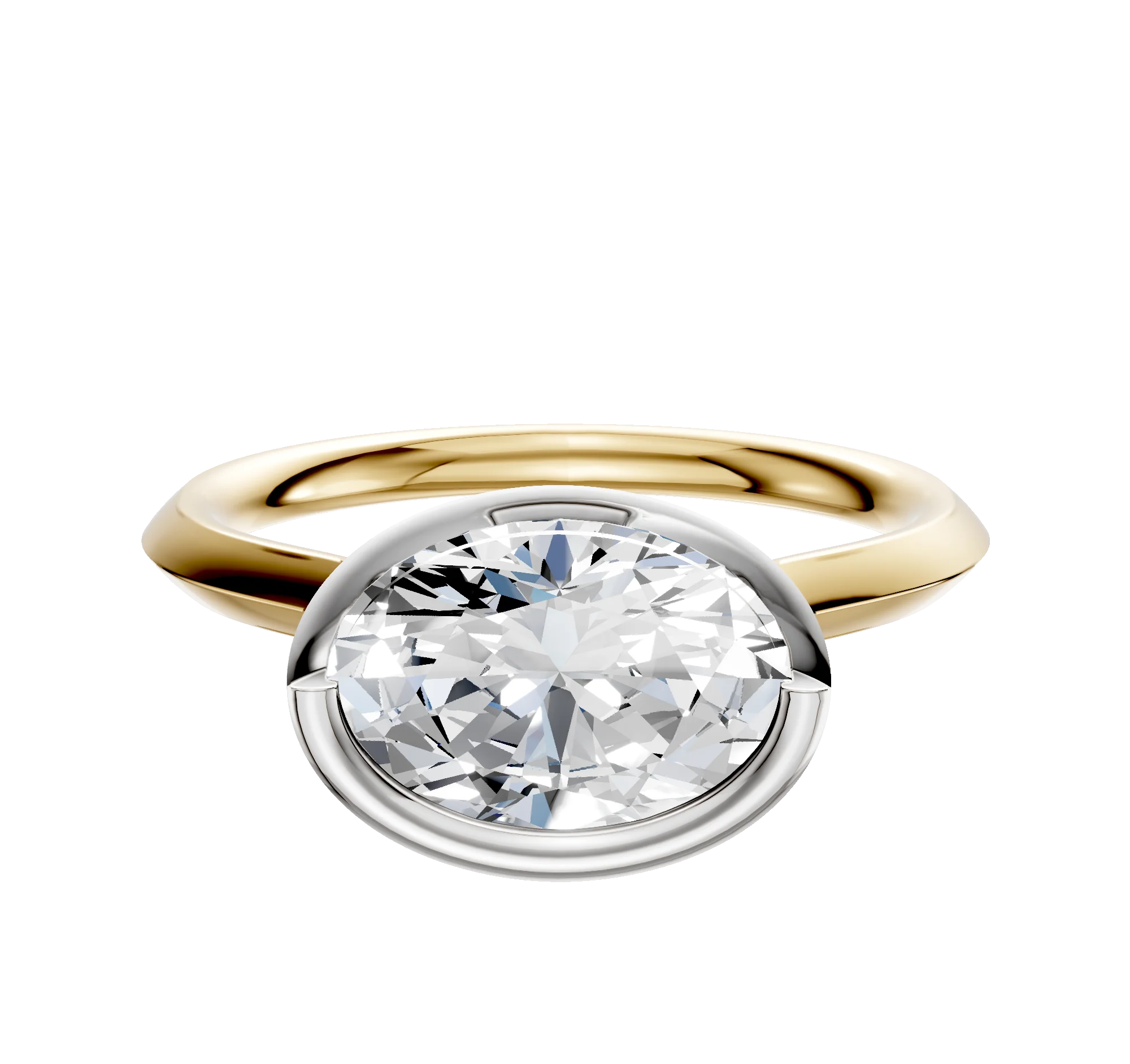 18K Two Tone Bezel Full Bezel East/West Cathedral Knife Edge 2.0mm Engagement Ring