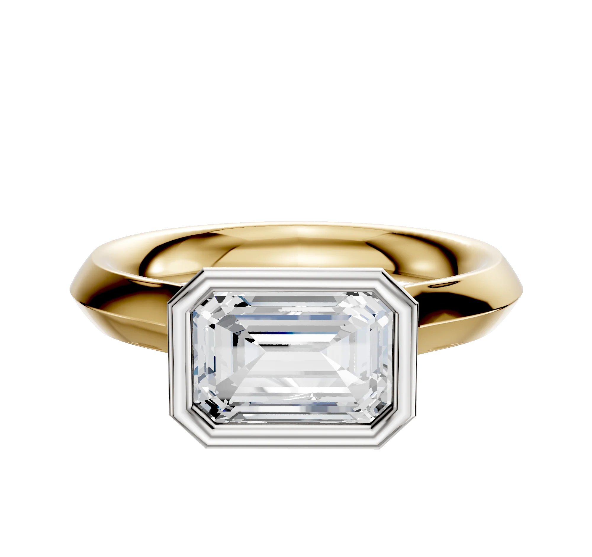 18K Two Tone Bezel Full Bezel East/West Cathedral Knife Edge 3.0mm Engagement Ring