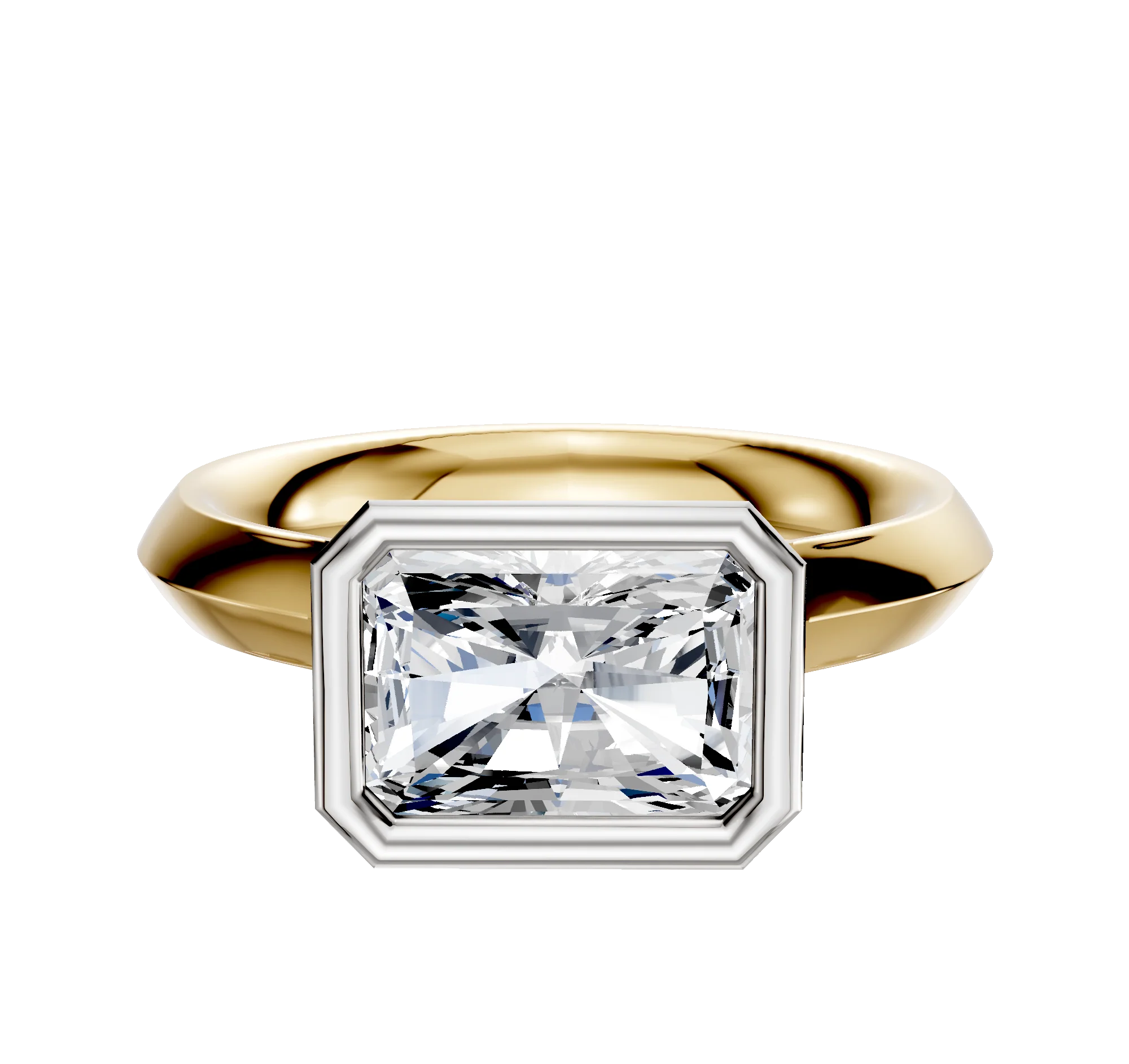 18K Two Tone Bezel Full Bezel East/West Cathedral Knife Edge 3.0mm Engagement Ring