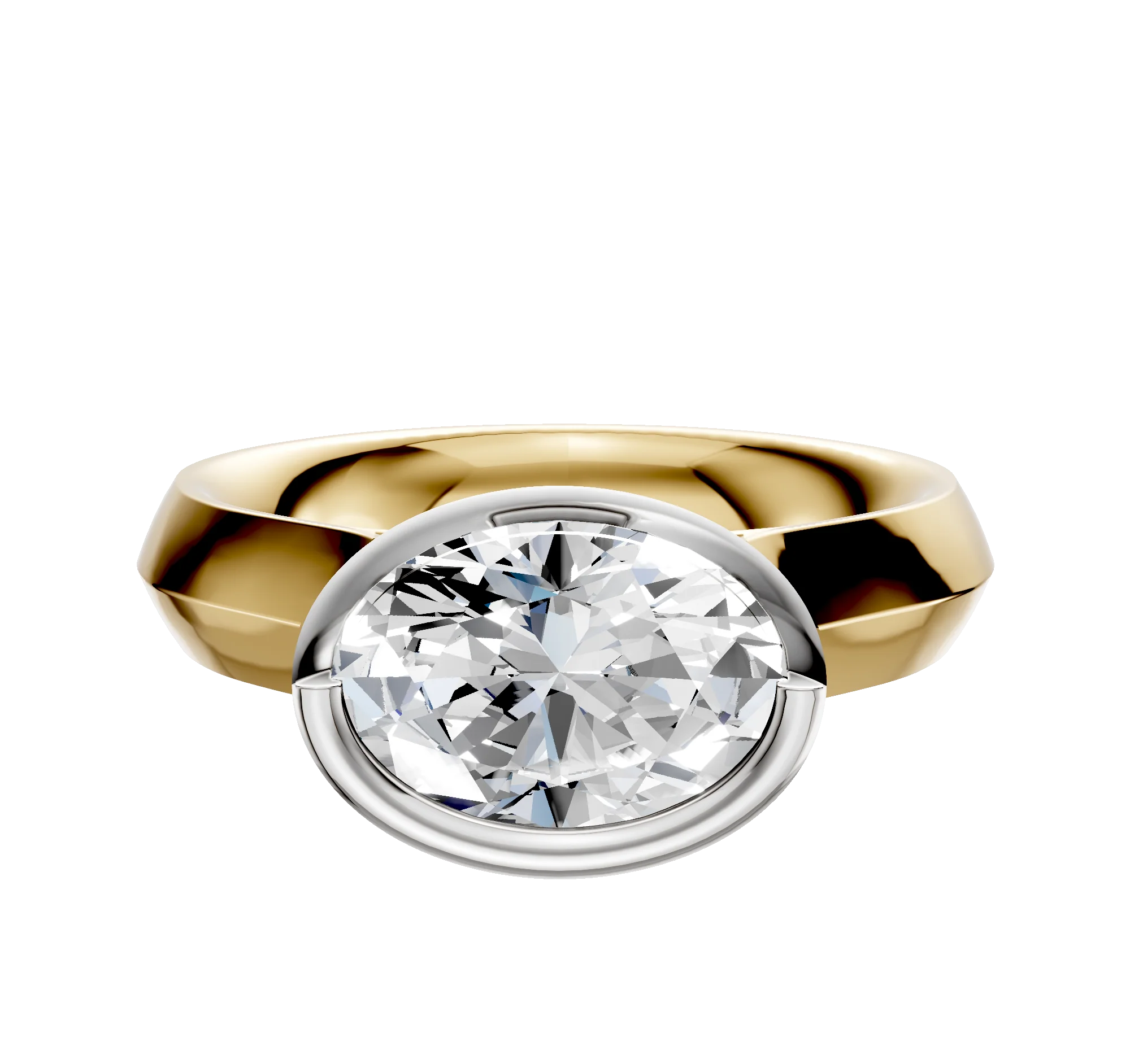18K Two Tone Bezel Full Bezel East/West Cathedral Knife Edge 4.0mm Engagement Ring