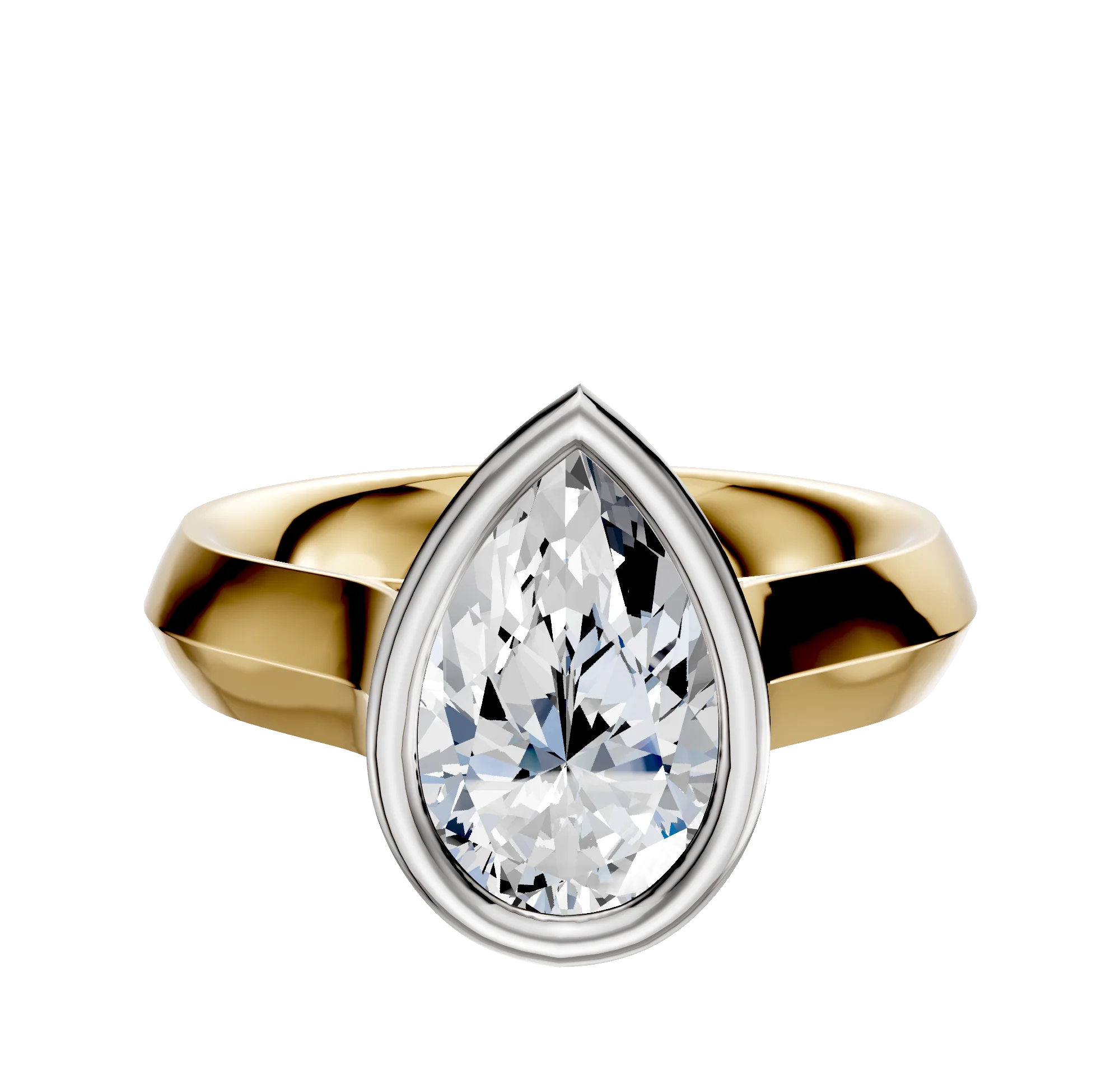 18K Two Tone Bezel Full Bezel East/West Cathedral Knife Edge 4.0mm Engagement Ring