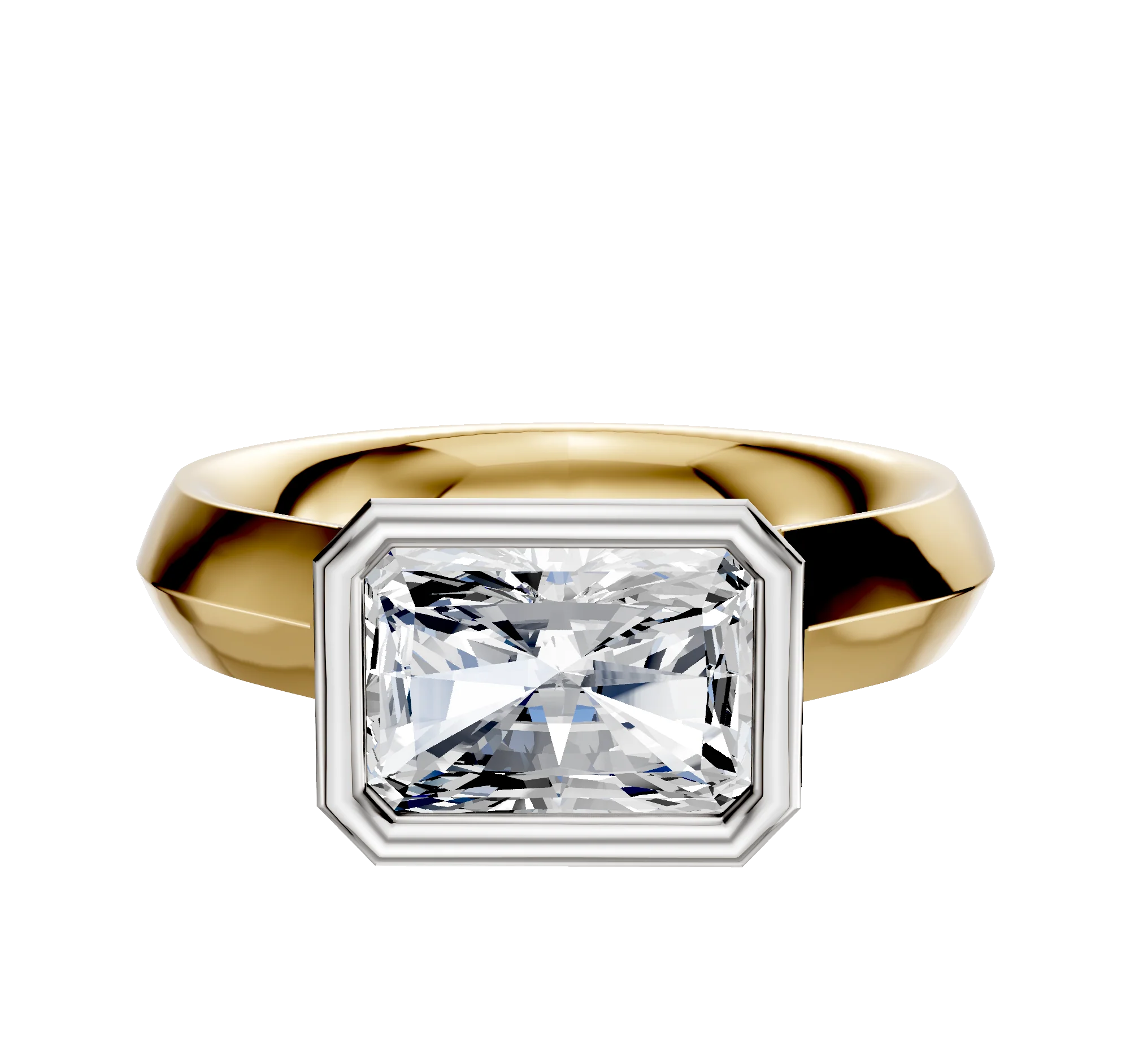 18K Two Tone Bezel Full Bezel East/West Cathedral Knife Edge 4.0mm Engagement Ring