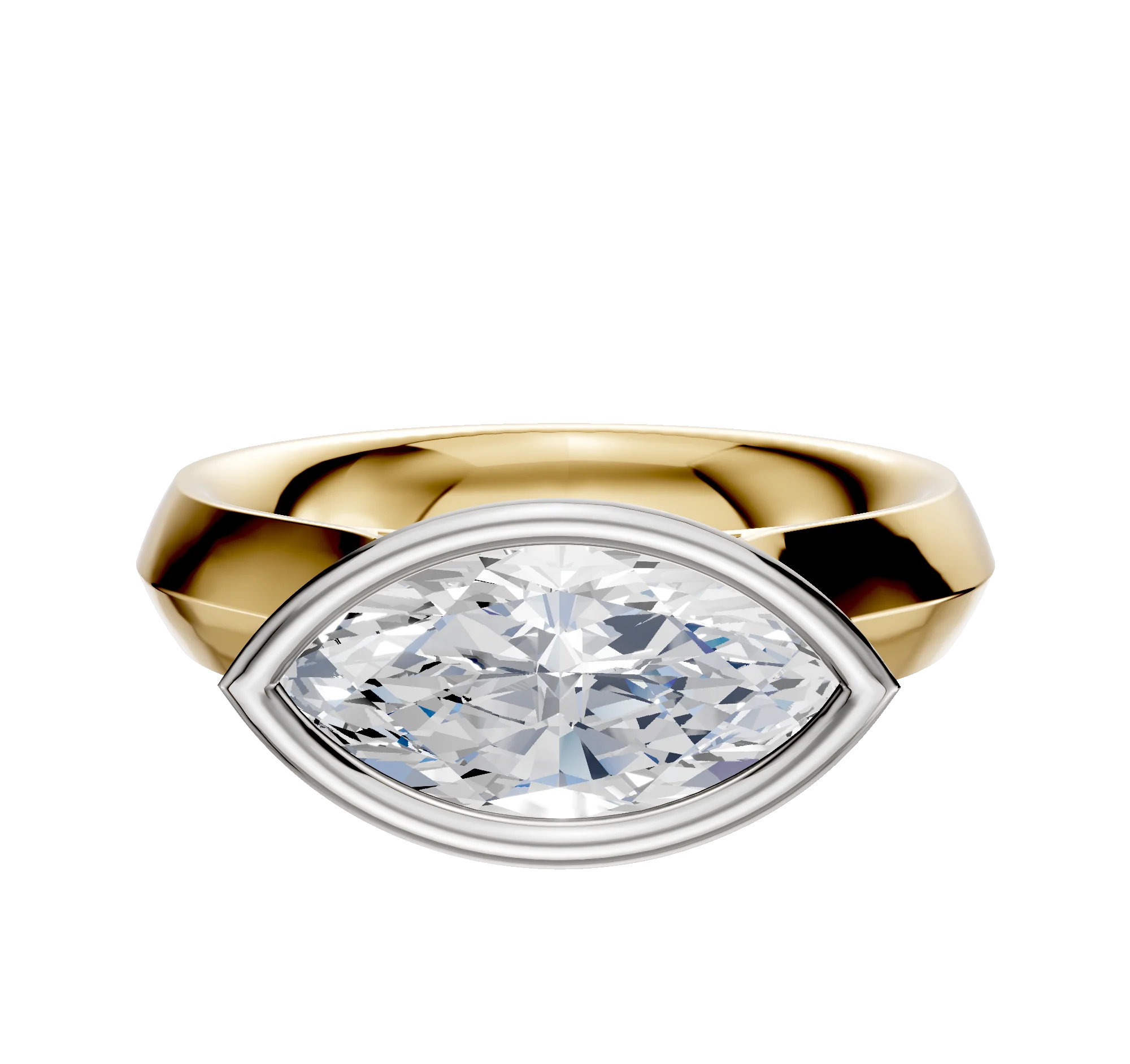 18K Two Tone Bezel Full Bezel East/West Cathedral Knife Edge 4.0mm Engagement Ring