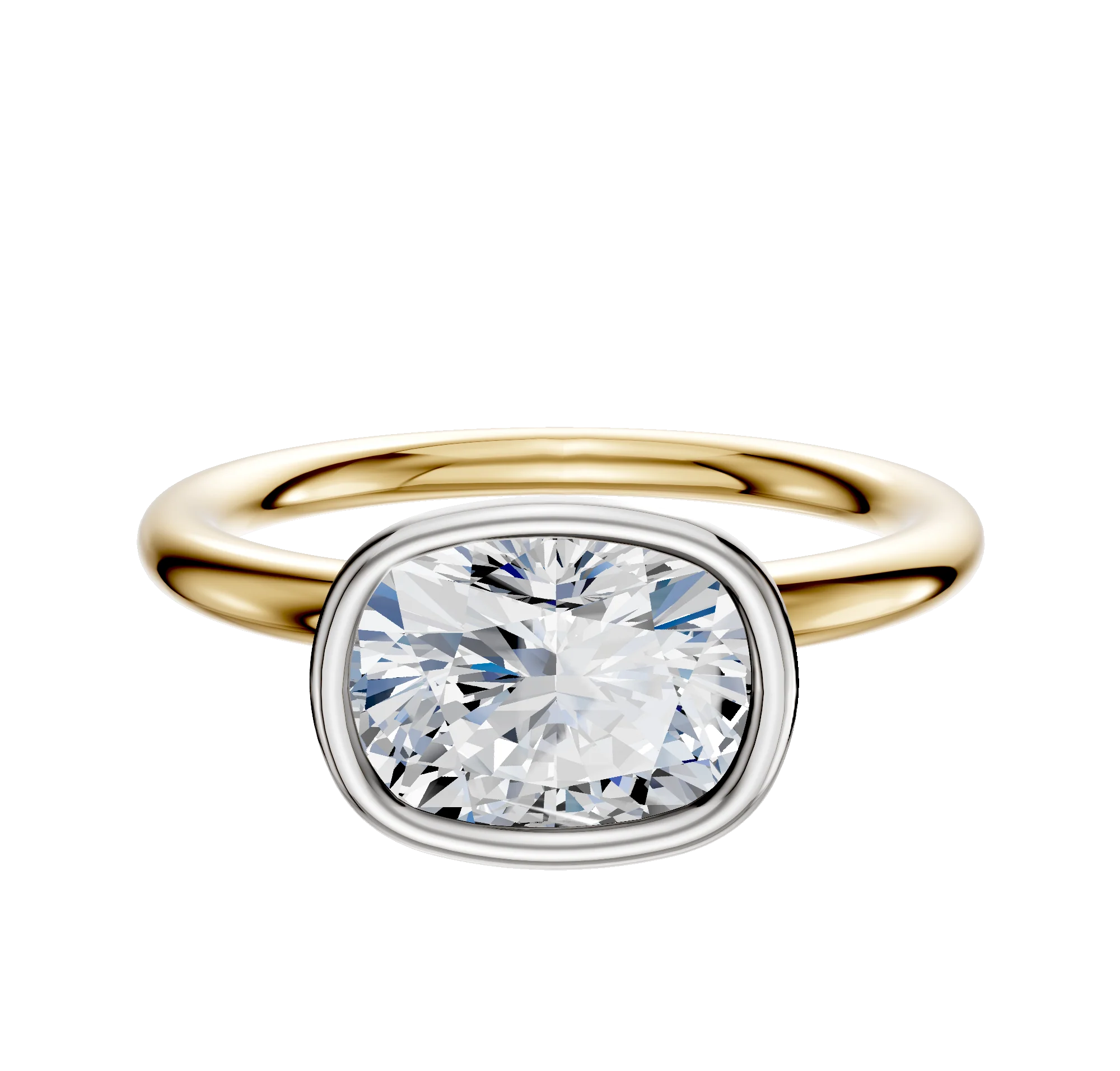 18K Two Tone Bezel Full Bezel East/West Classic Dome 2.0mm Engagement Ring