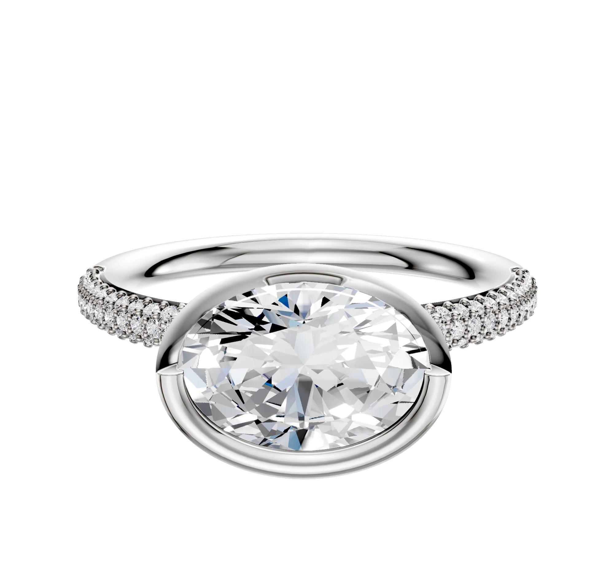 18K Two Tone Bezel Full Bezel East/West Classic Dome 3-Row-Pave 2.0mm Engagement Ring