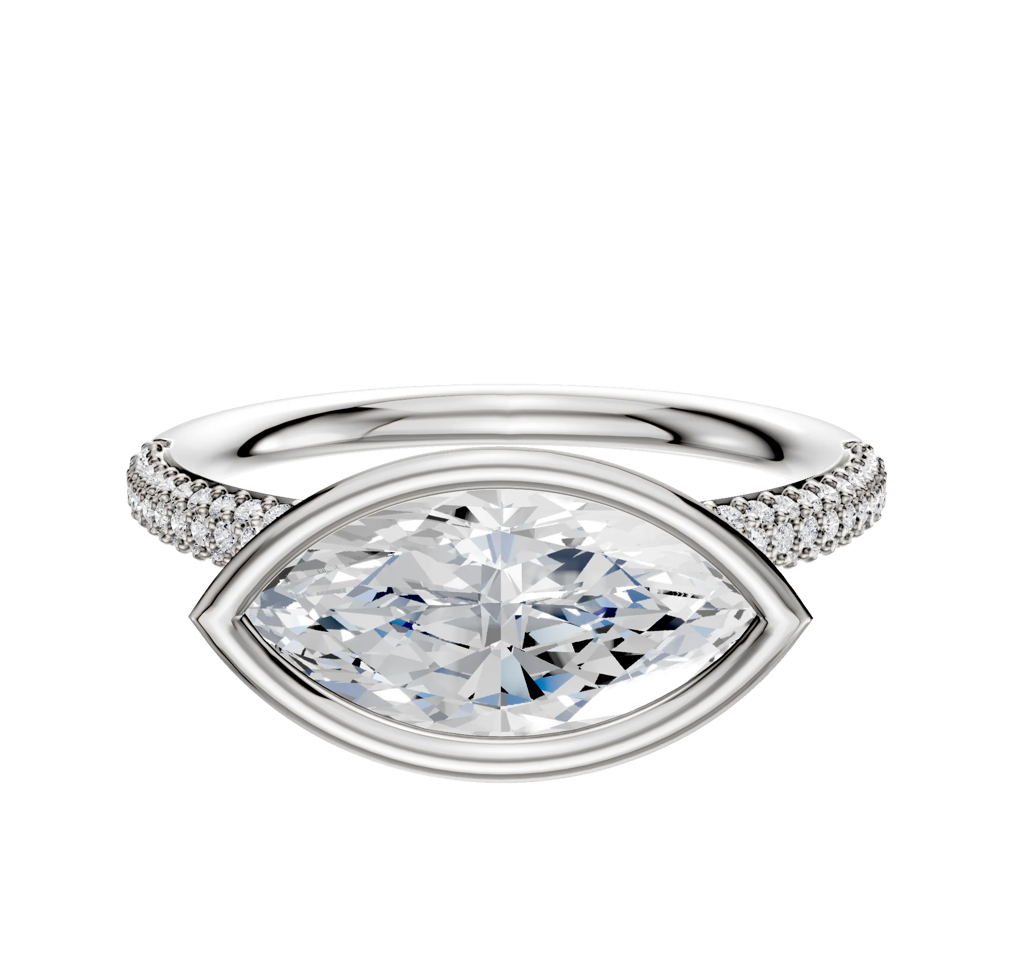 18K Two Tone Bezel Full Bezel East/West Classic Dome 3-Row-Pave 2.0mm Engagement Ring
