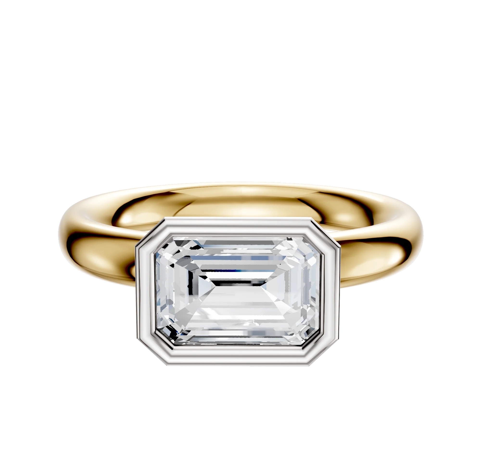 18K Two Tone Bezel Full Bezel East/West Classic Dome 3.0mm Engagement Ring