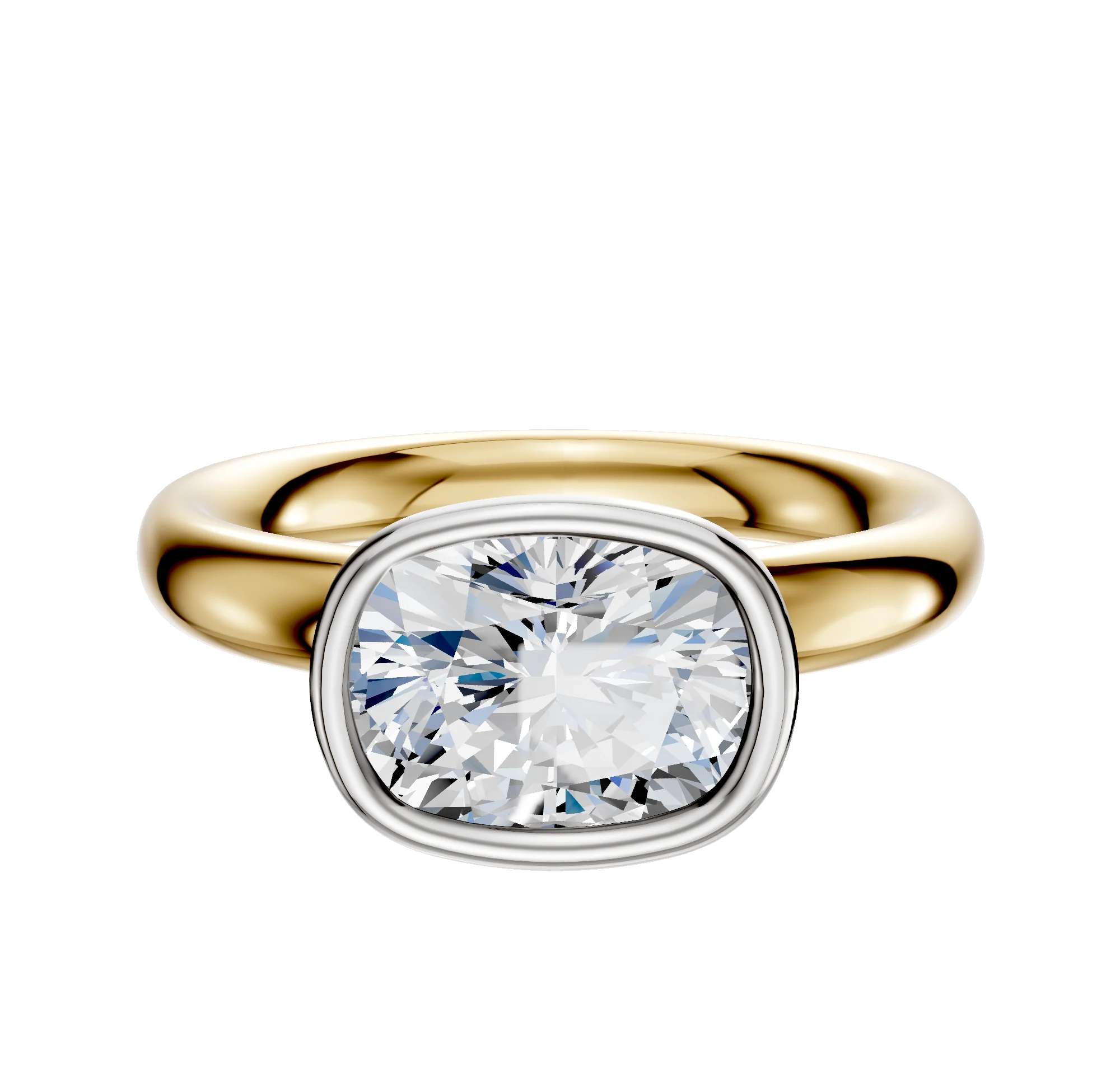 18K Two Tone Bezel Full Bezel East/West Classic Dome 3.0mm Engagement Ring