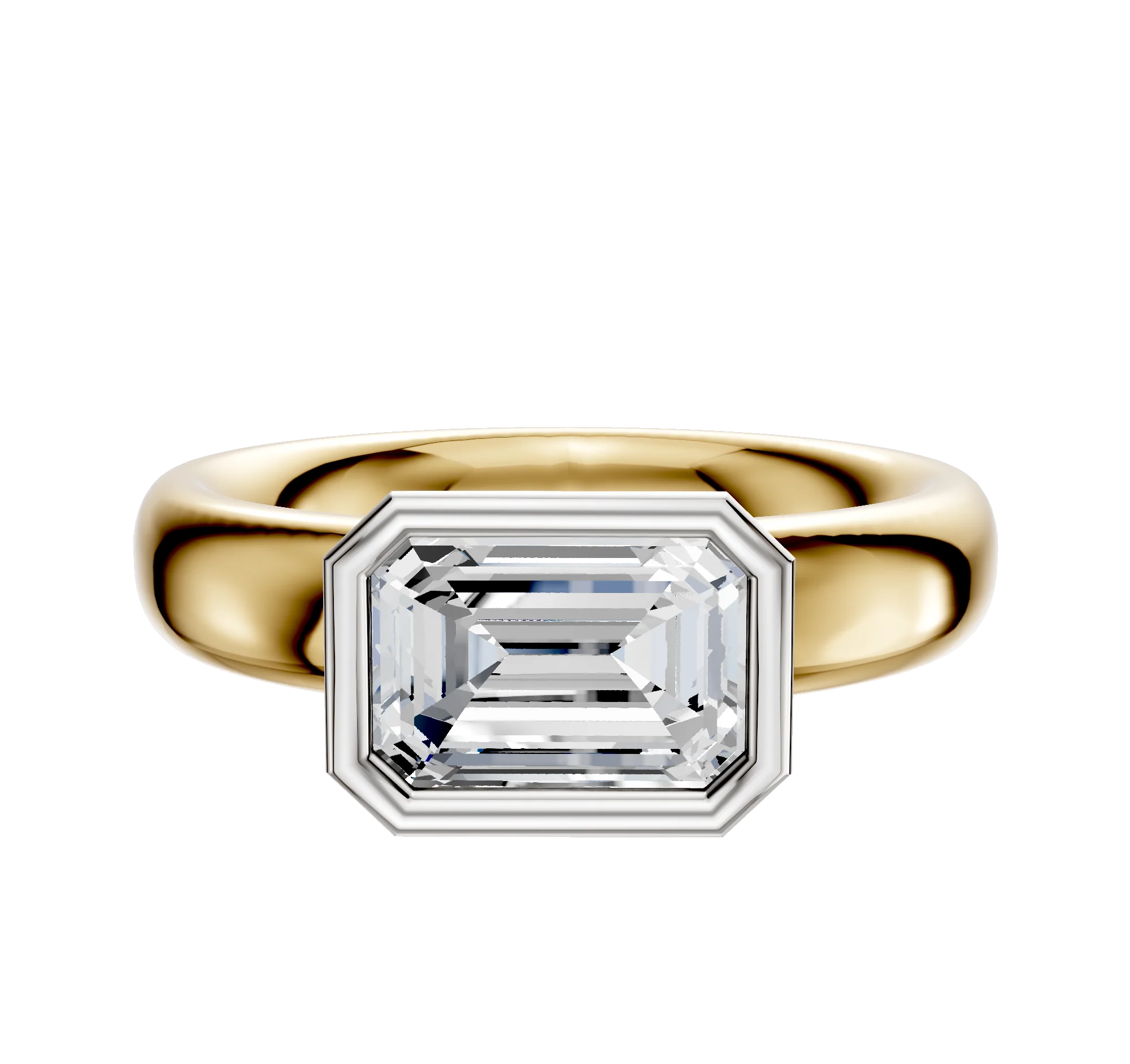 18K Two Tone Bezel Full Bezel East/West Classic Dome 4.0mm Engagement Ring