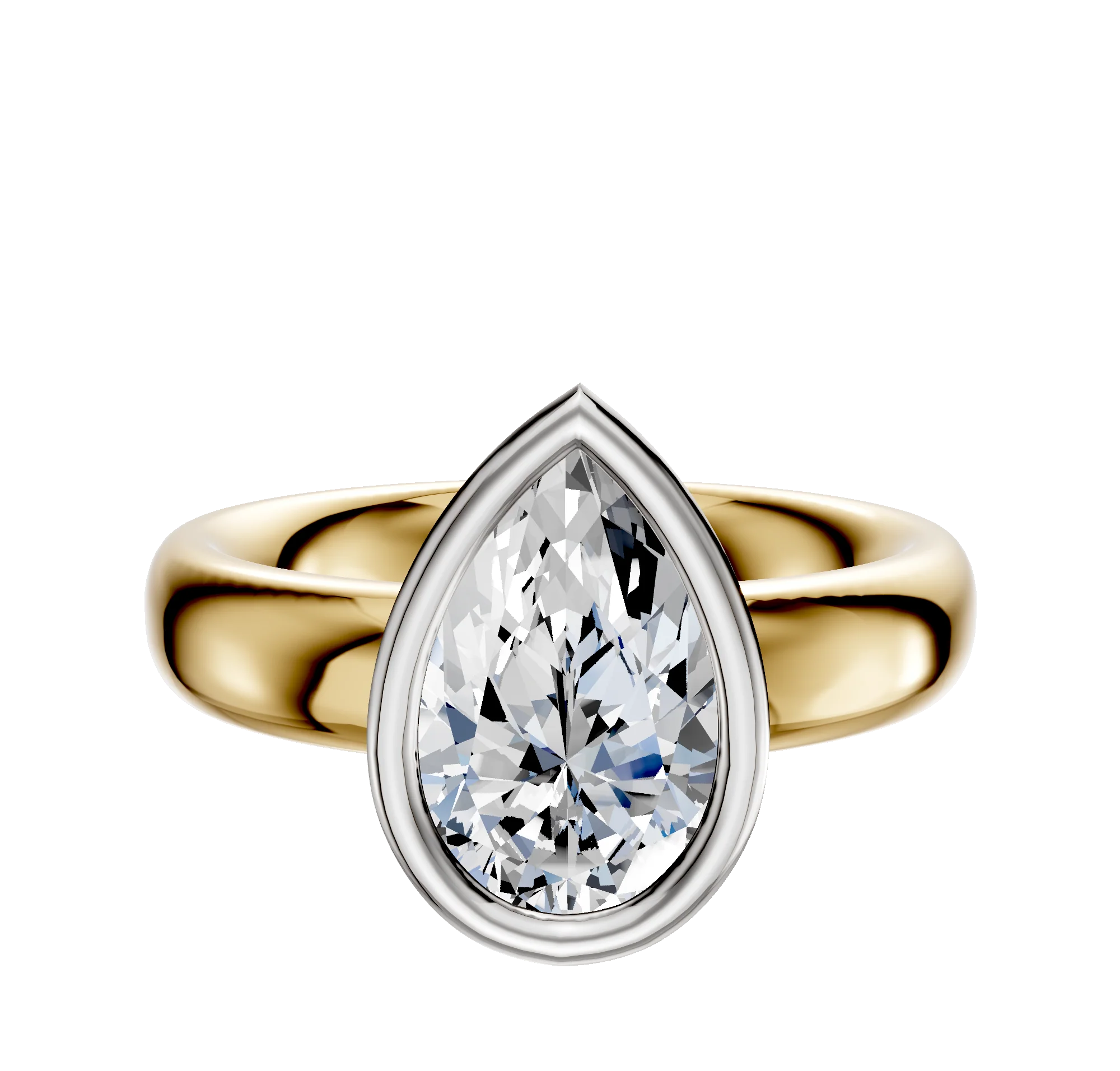 18K Two Tone Bezel Full Bezel East/West Classic Dome 4.0mm Engagement Ring