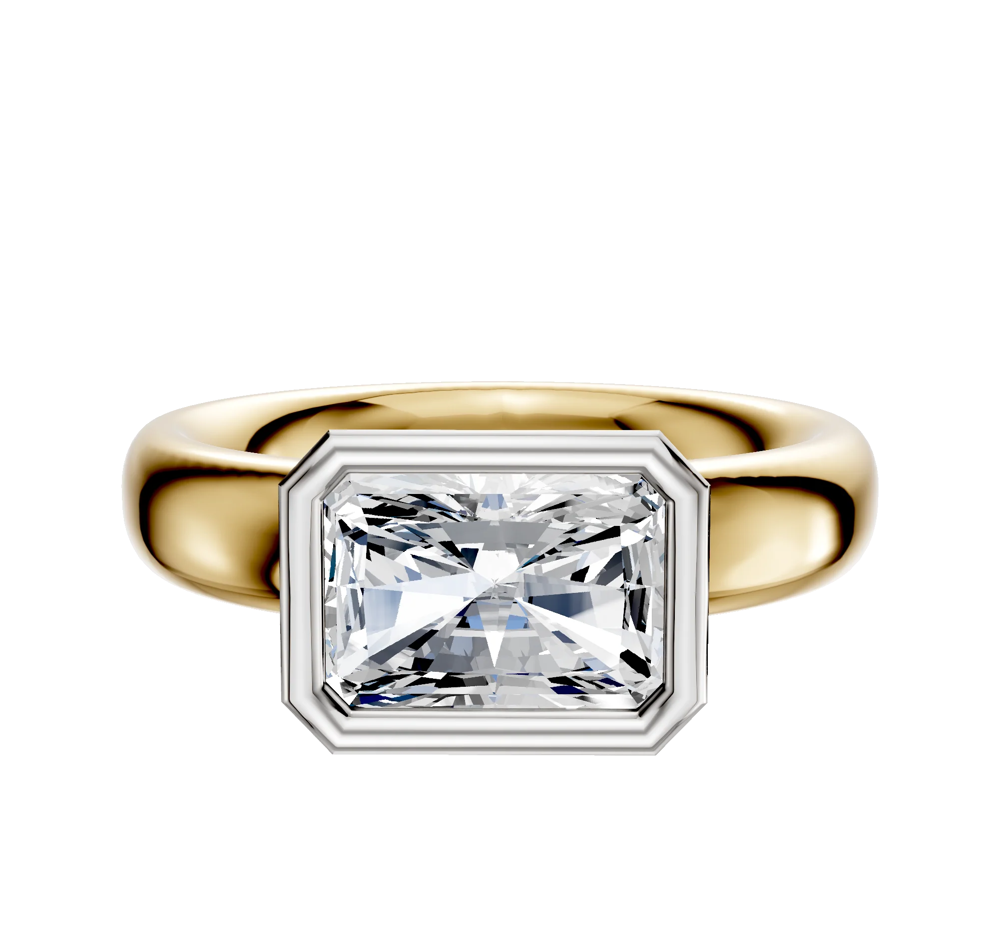 18K Two Tone Bezel Full Bezel East/West Classic Dome 4.0mm Engagement Ring