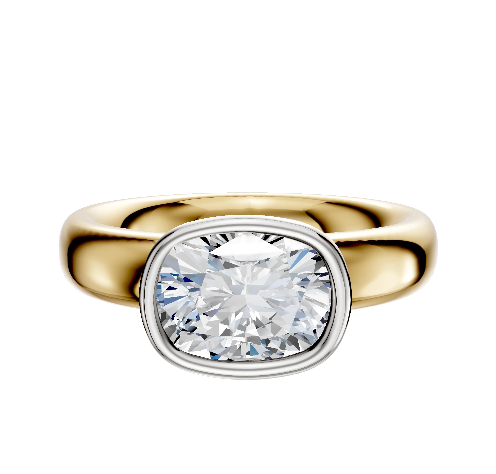 18K Two Tone Bezel Full Bezel East/West Classic Dome 4.0mm Engagement Ring