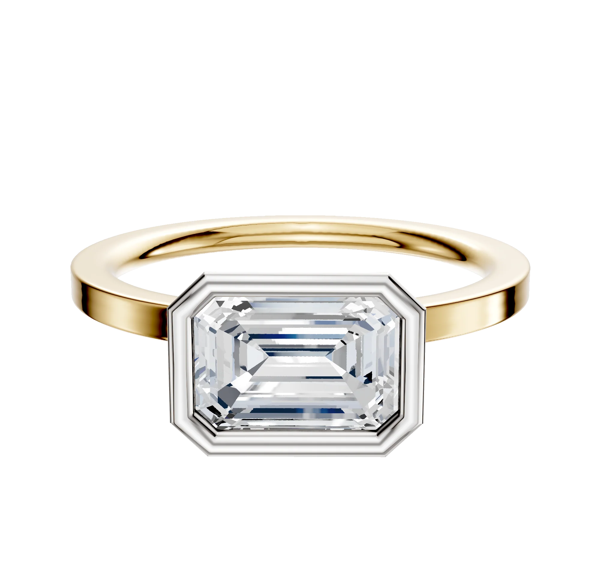 18K Two Tone Bezel Full Bezel East/West Classic Flat 1.5mm Engagement Ring