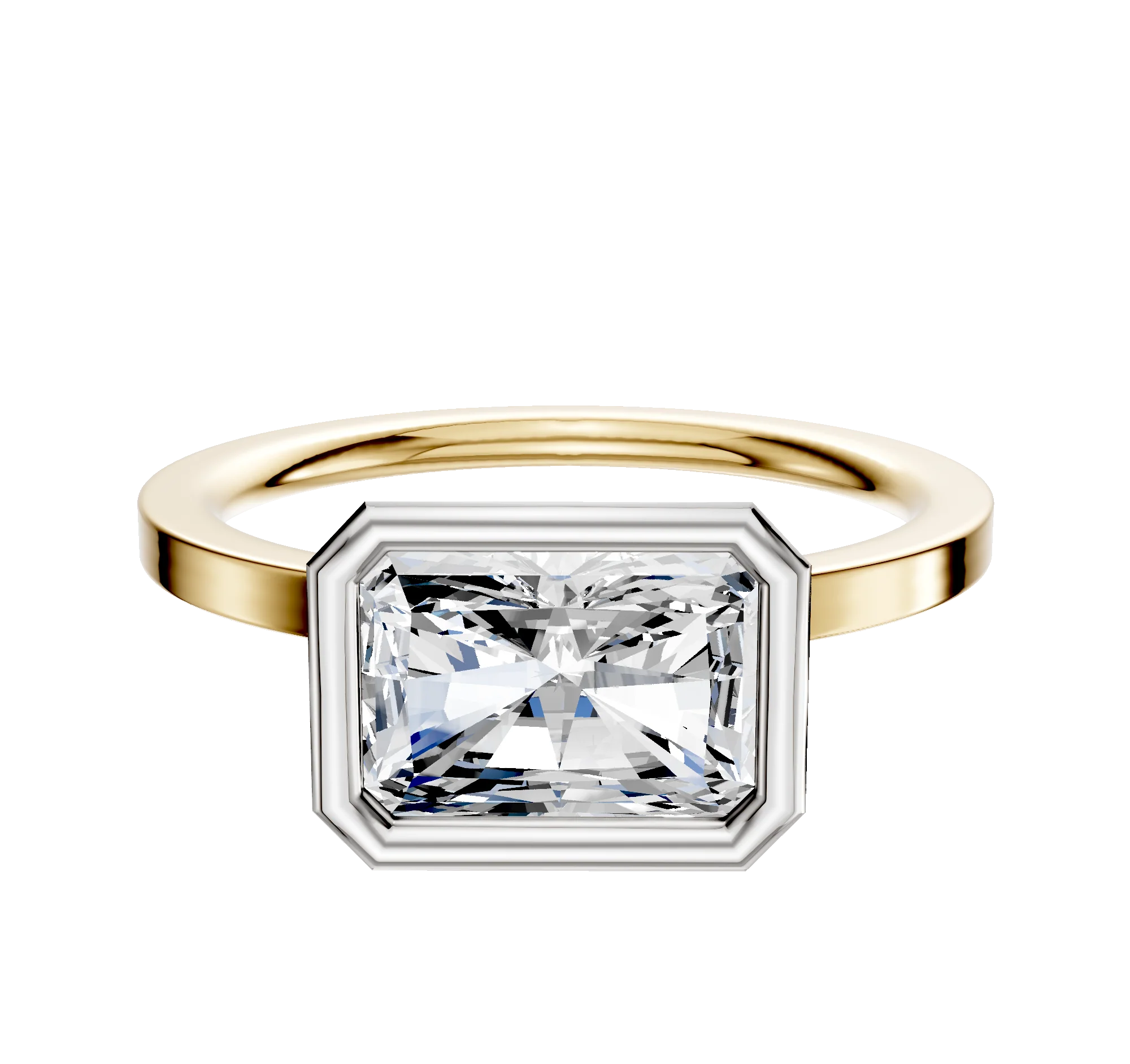 18K Two Tone Bezel Full Bezel East/West Classic Flat 1.5mm Engagement Ring