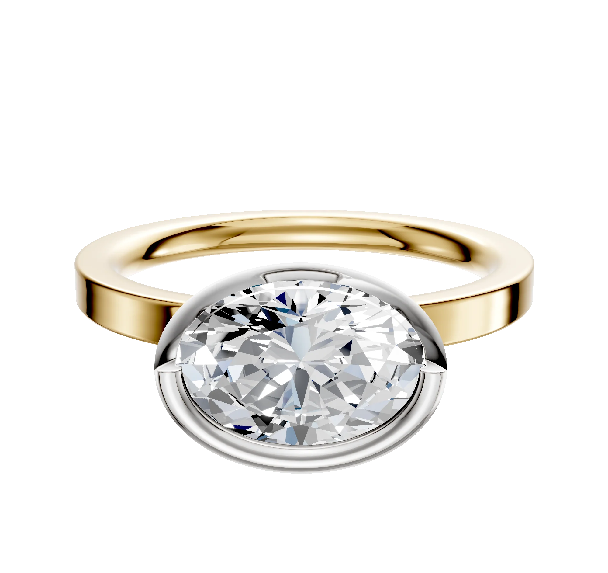 18K Two Tone Bezel Full Bezel East/West Classic Flat 2.0mm Engagement Ring