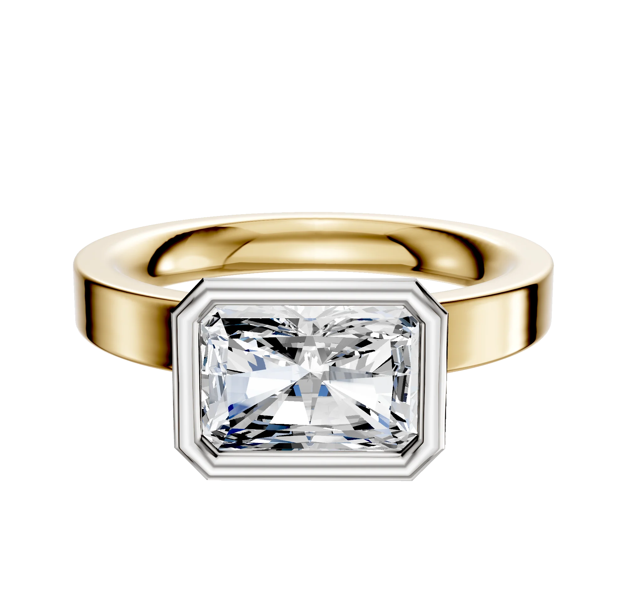 18K Two Tone Bezel Full Bezel East/West Classic Flat 3.0mm Engagement Ring