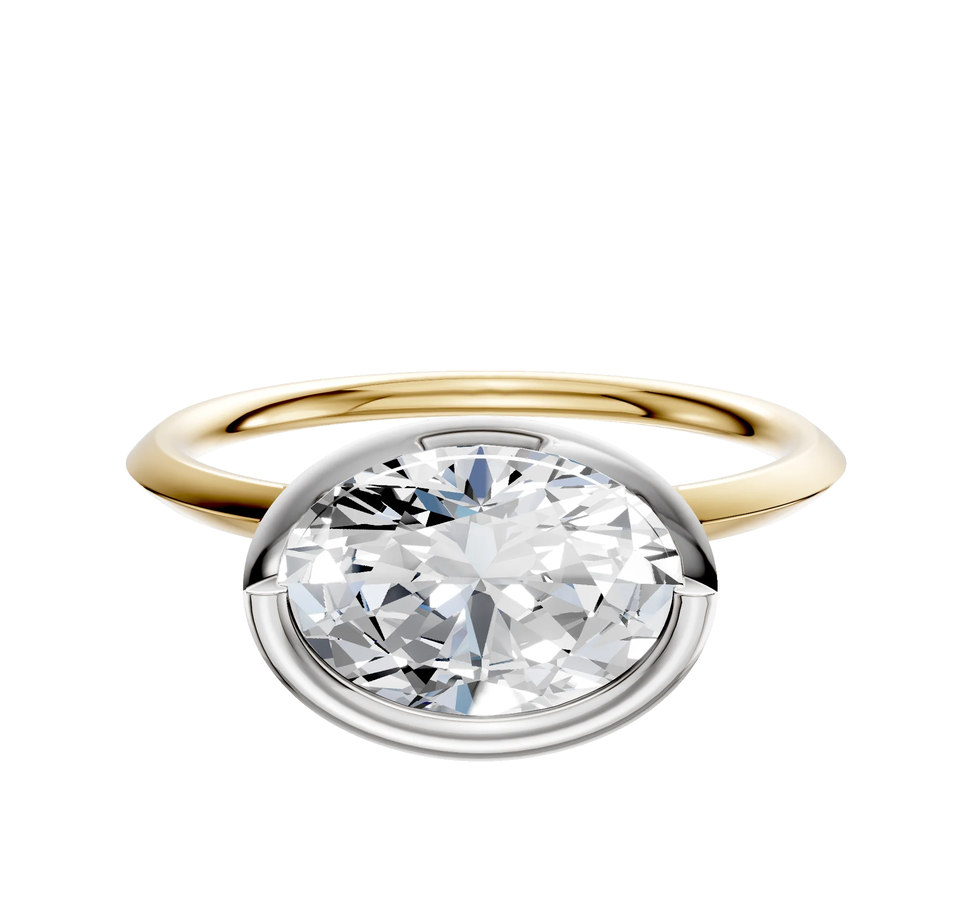 18K Two Tone Bezel Full Bezel East/West Classic Knife Edge 1.5mm Engagement Ring