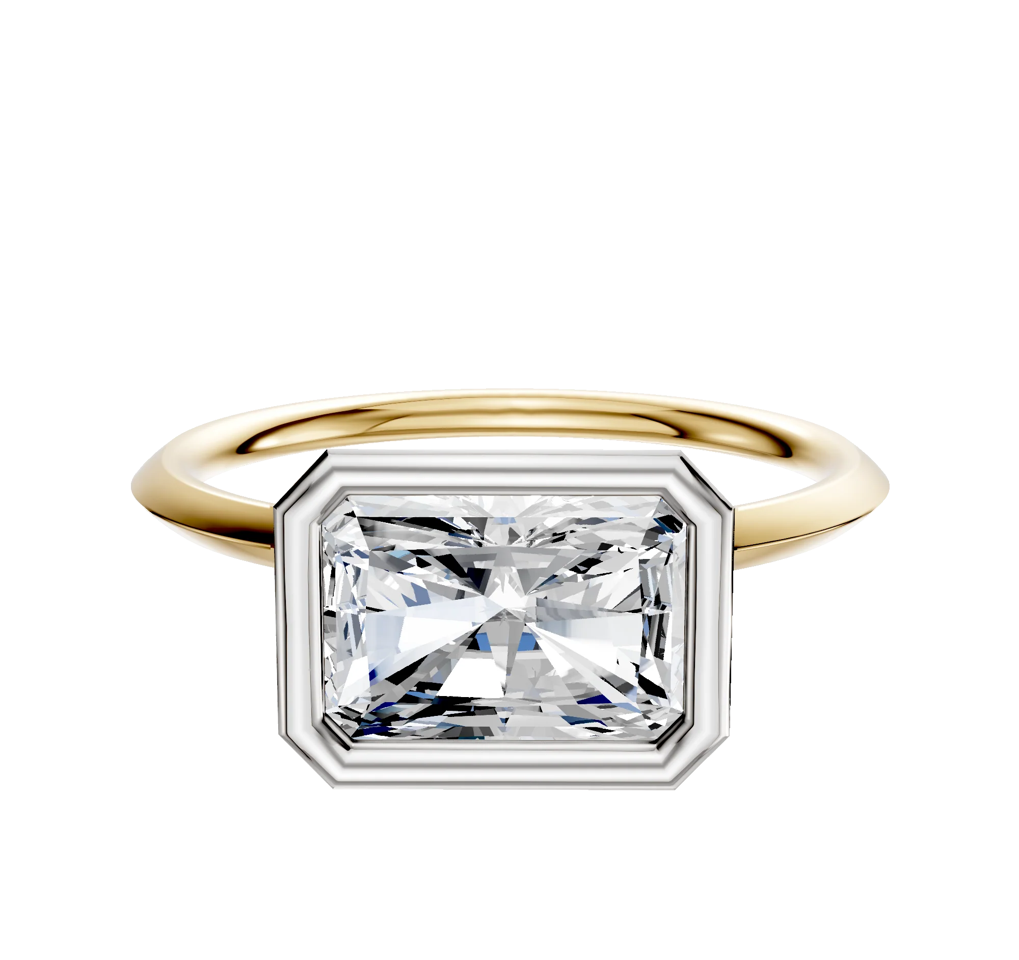 18K Two Tone Bezel Full Bezel East/West Classic Knife Edge 1.5mm Engagement Ring
