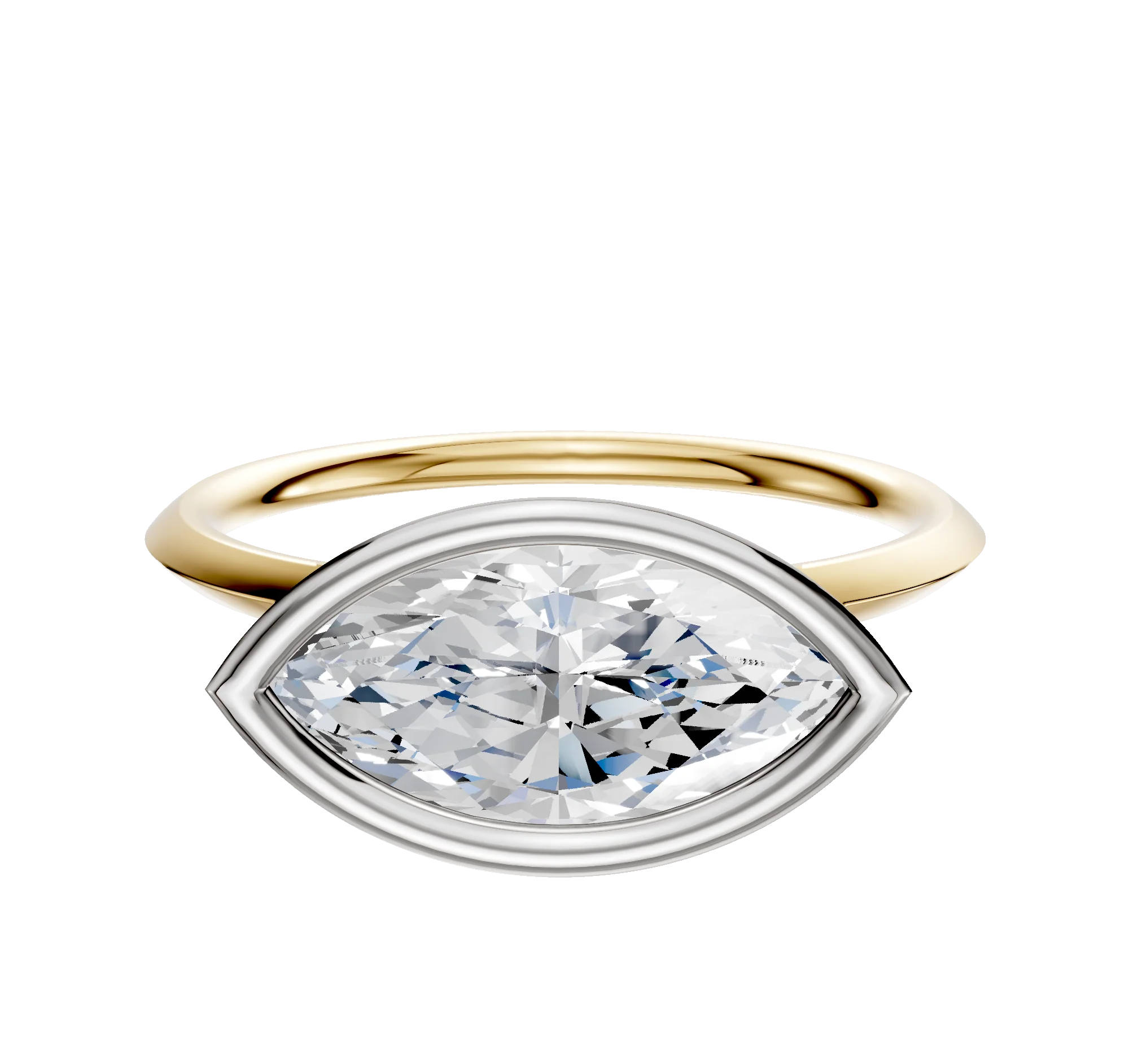 18K Two Tone Bezel Full Bezel East/West Classic Knife Edge 1.5mm Engagement Ring