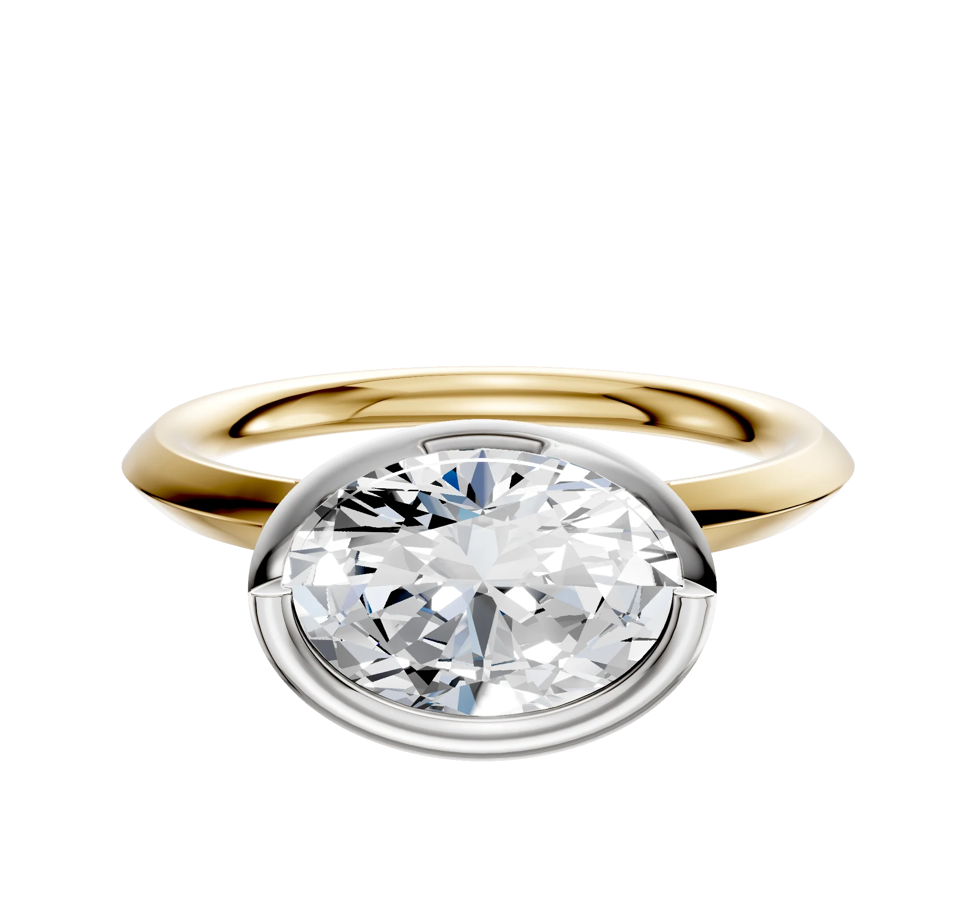 18K Two Tone Bezel Full Bezel East/West Classic Knife Edge 2.0mm Engagement Ring