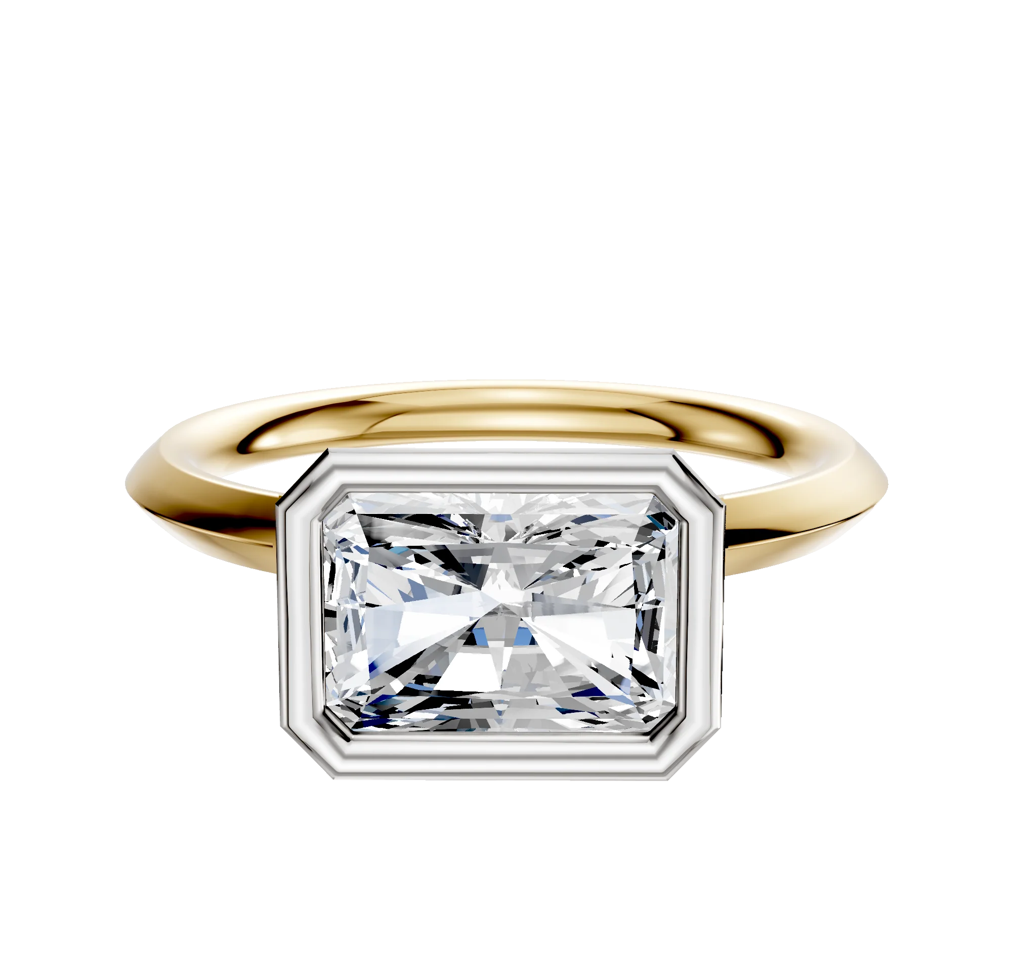 18K Two Tone Bezel Full Bezel East/West Classic Knife Edge 2.0mm Engagement Ring