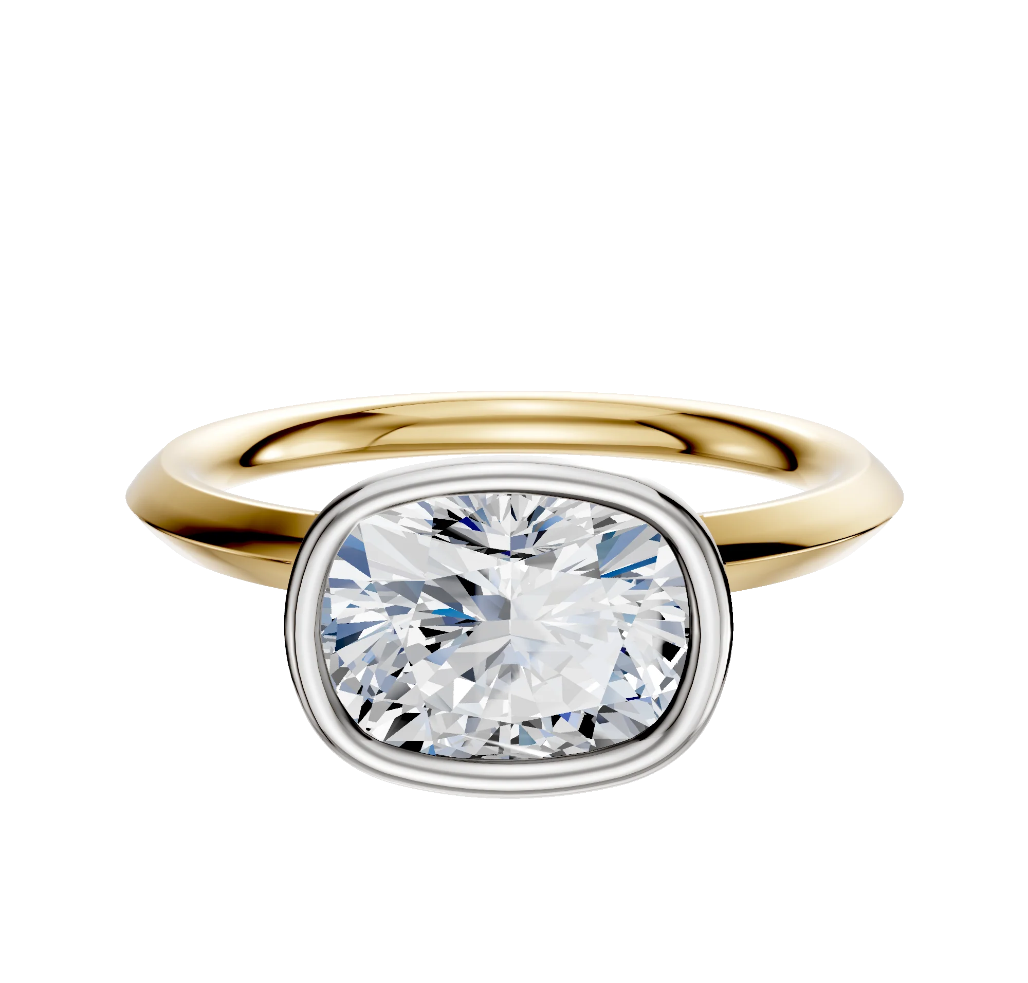 18K Two Tone Bezel Full Bezel East/West Classic Knife Edge 2.0mm Engagement Ring