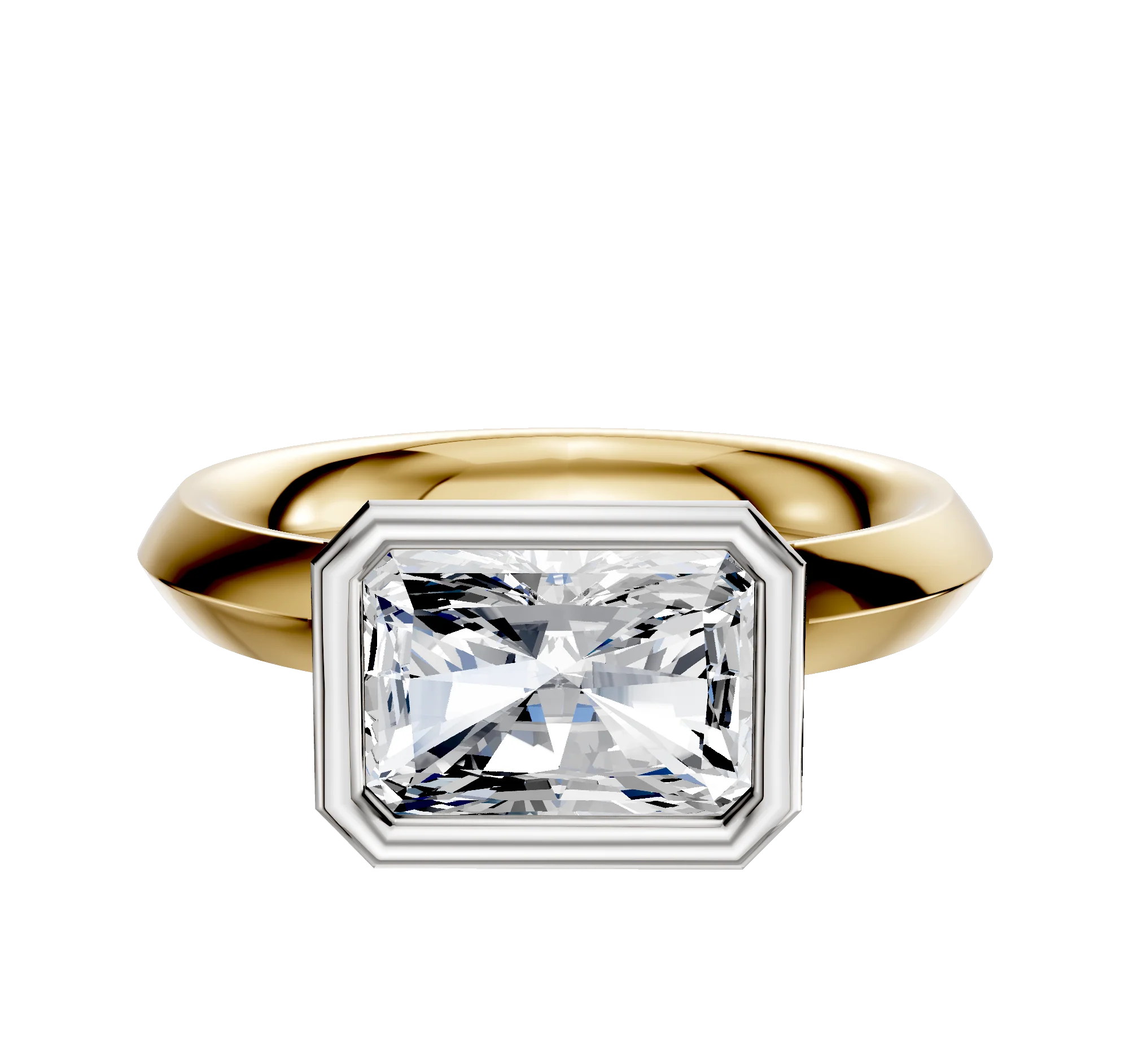 18K Two Tone Bezel Full Bezel East/West Classic Knife Edge 3.0mm Engagement Ring