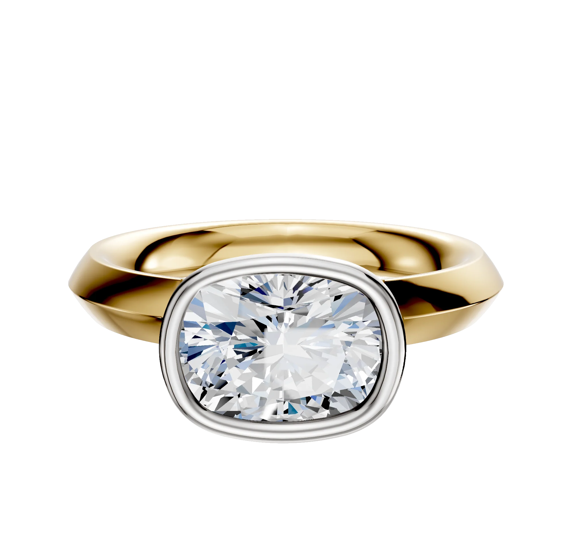 18K Two Tone Bezel Full Bezel East/West Classic Knife Edge 3.0mm Engagement Ring