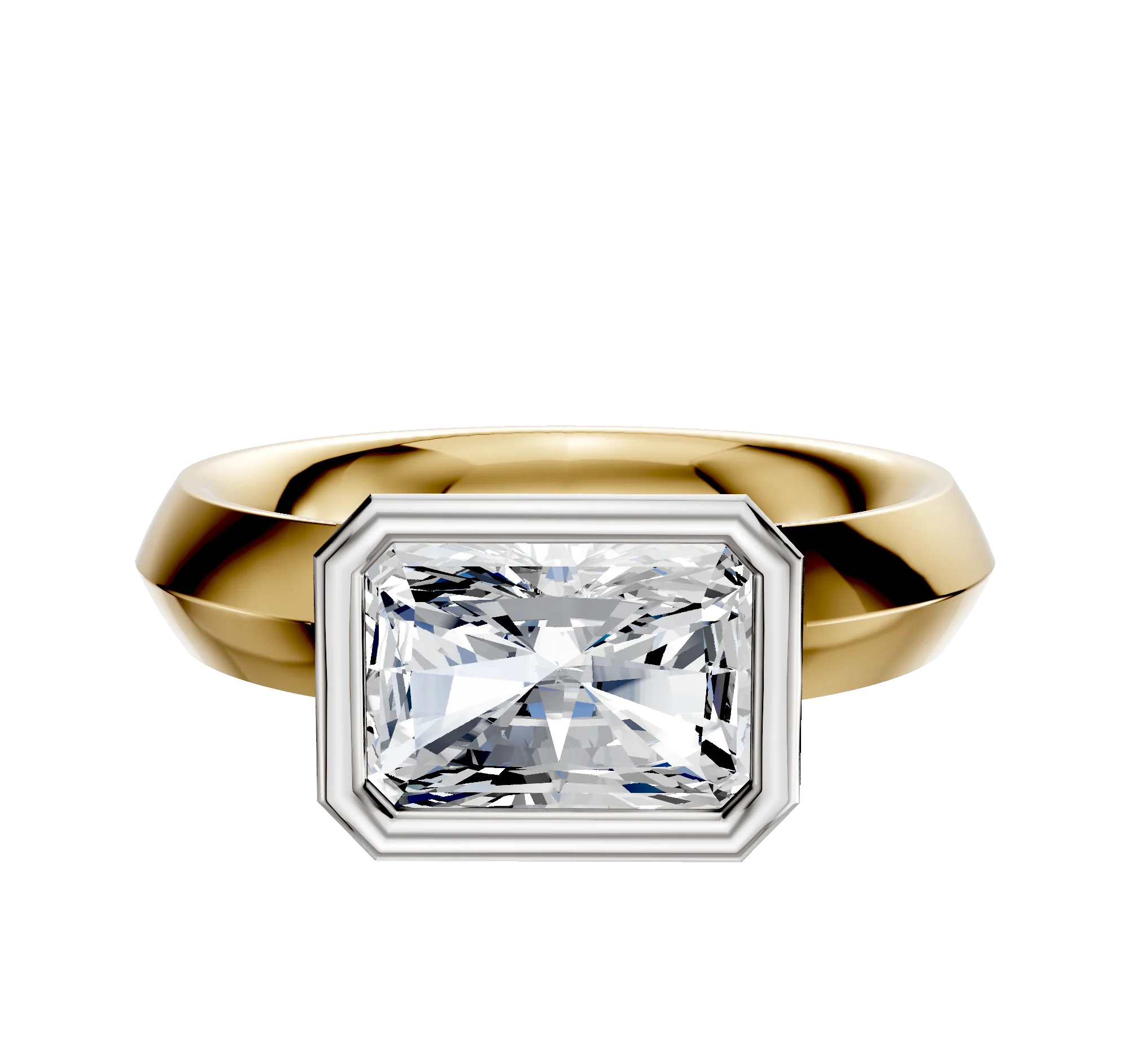 18K Two Tone Bezel Full Bezel East/West Classic Knife Edge 4.0mm Engagement Ring