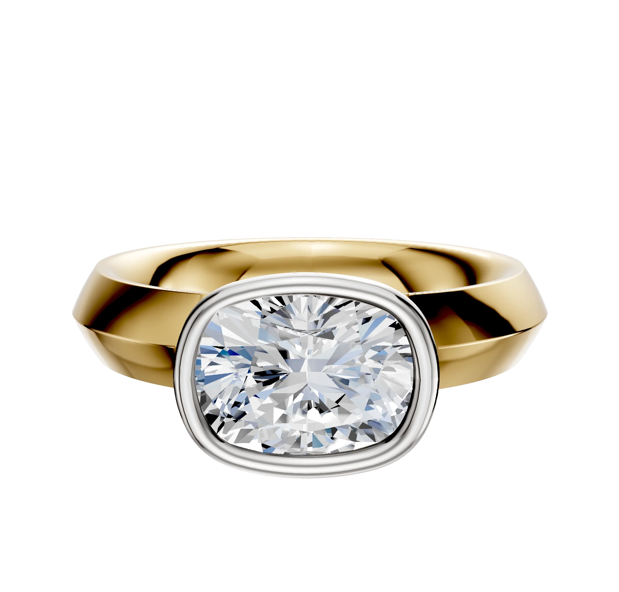 18K Two Tone Bezel Full Bezel East/West Classic Knife Edge 4.0mm Engagement Ring
