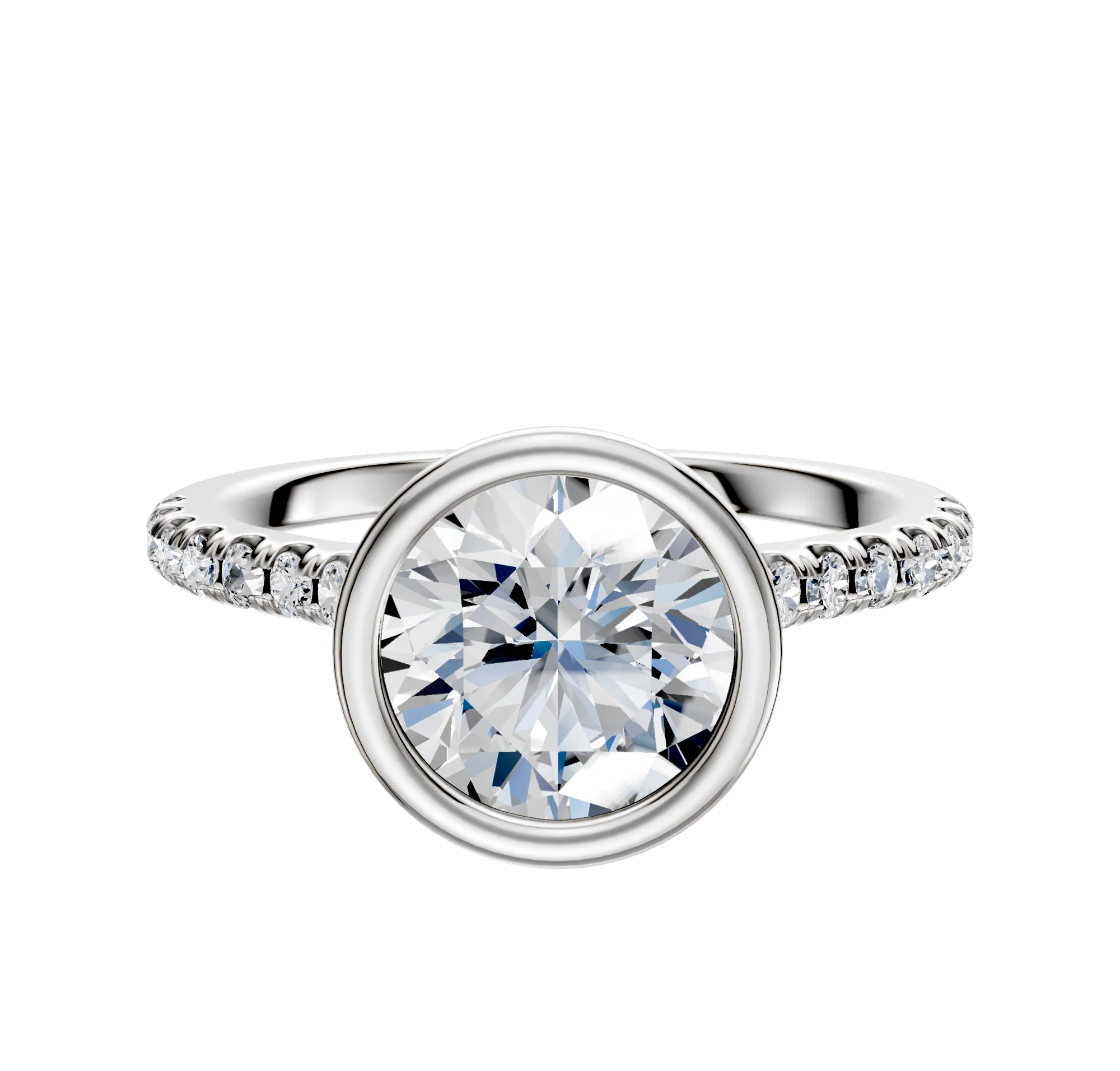 18K Two Tone Bezel Full Bezel North/South Cathedral Dome 1-Row-Pave 2.5mm Engagement Ring