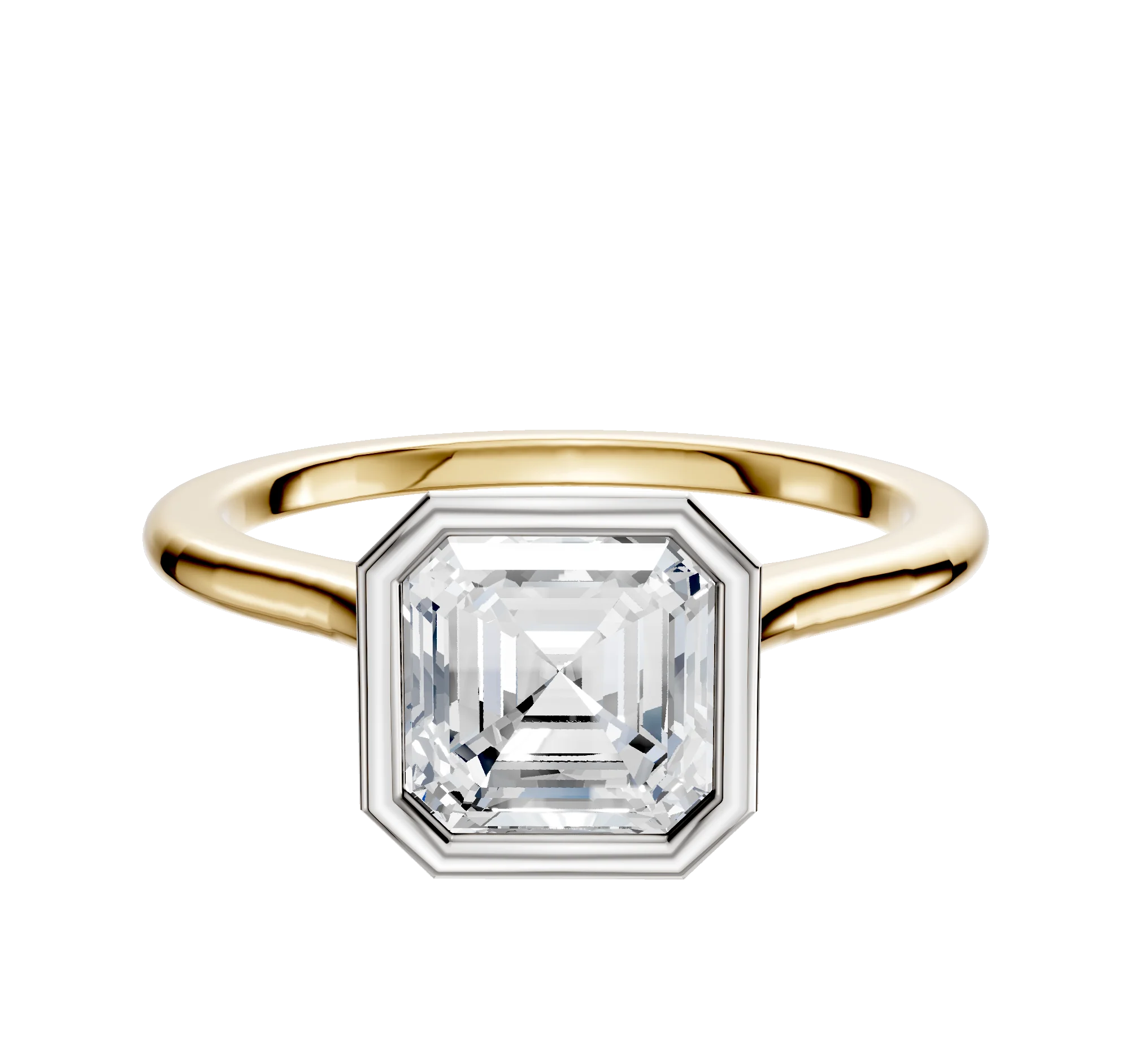 18K Two Tone Bezel Full Bezel North/South Cathedral Dome 1.5mm Engagement Ring
