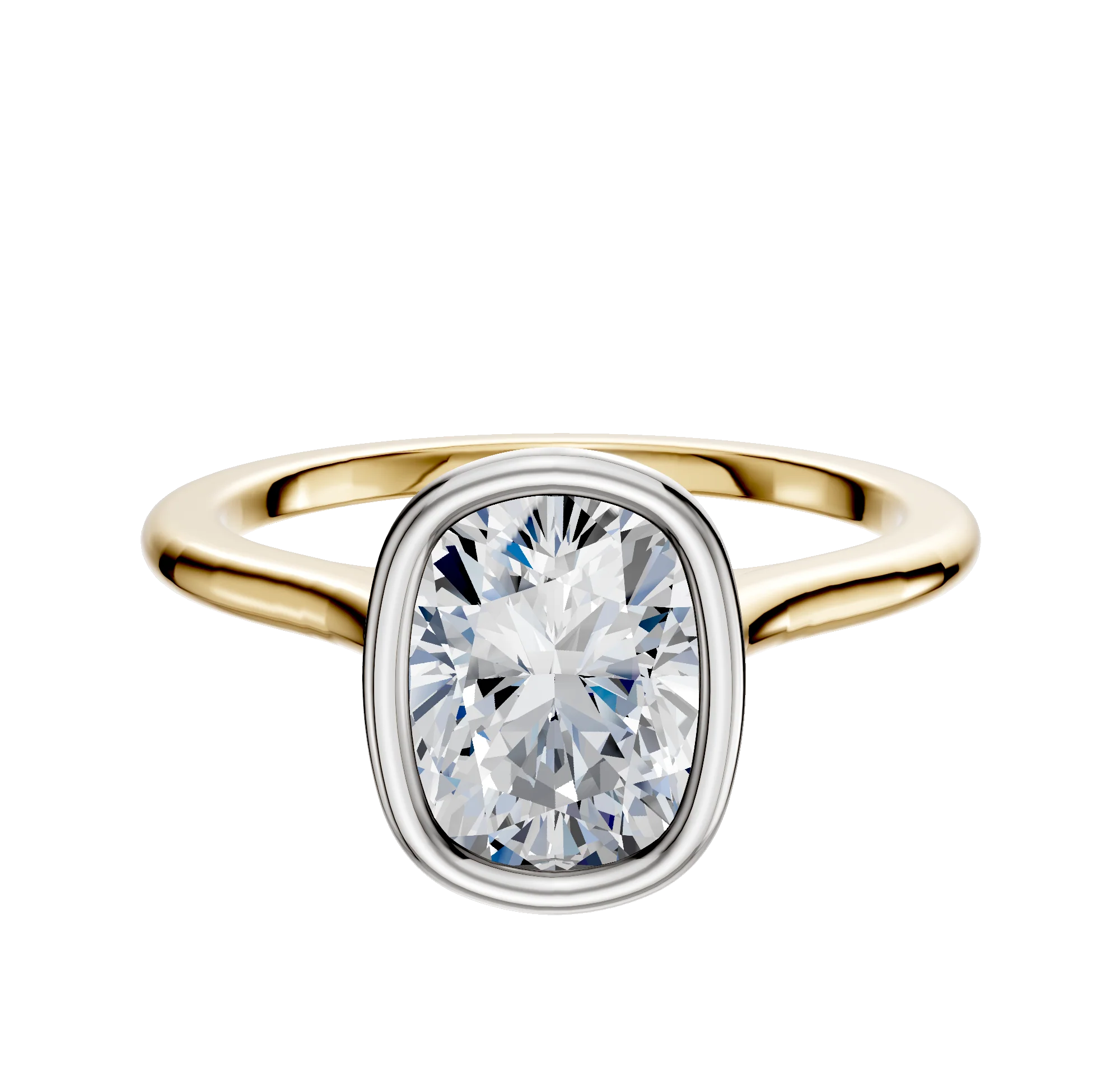 18K Two Tone Bezel Full Bezel North/South Cathedral Dome 1.5mm Engagement Ring