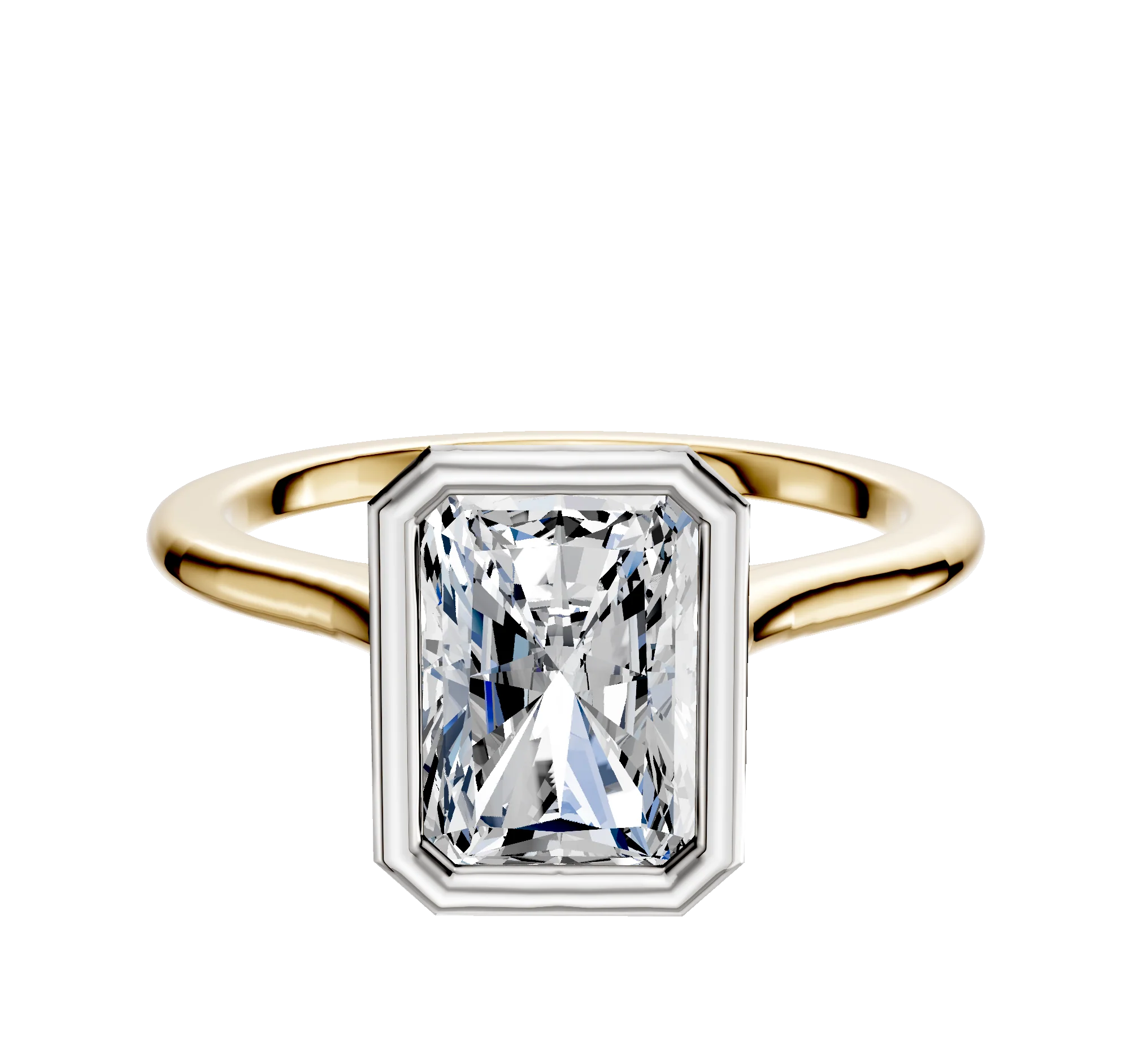 18K Two Tone Bezel Full Bezel North/South Cathedral Dome 1.5mm Engagement Ring