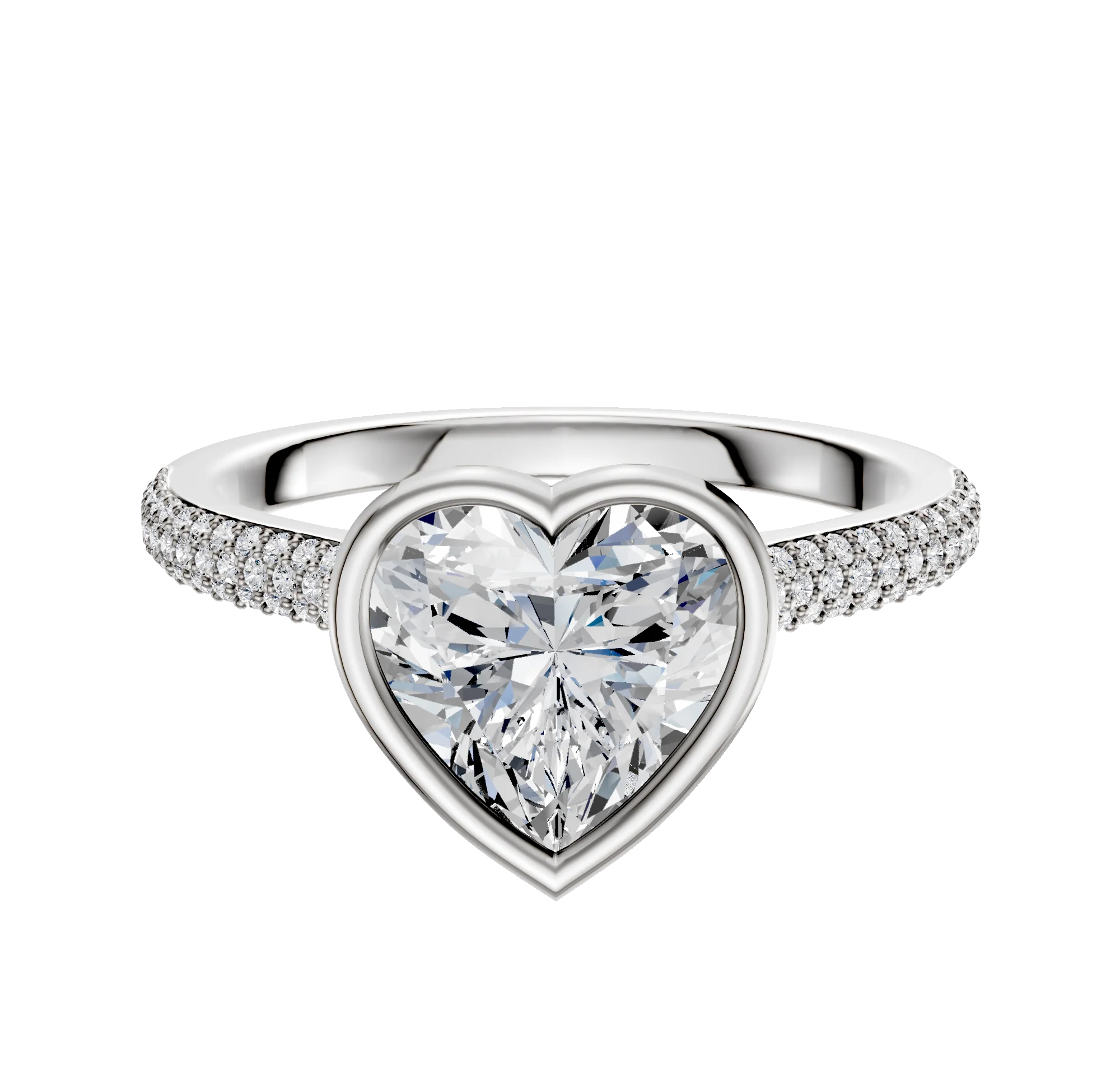 18K Two Tone Bezel Full Bezel North/South Cathedral Dome 3-Row-Pave 2.0mm Engagement Ring