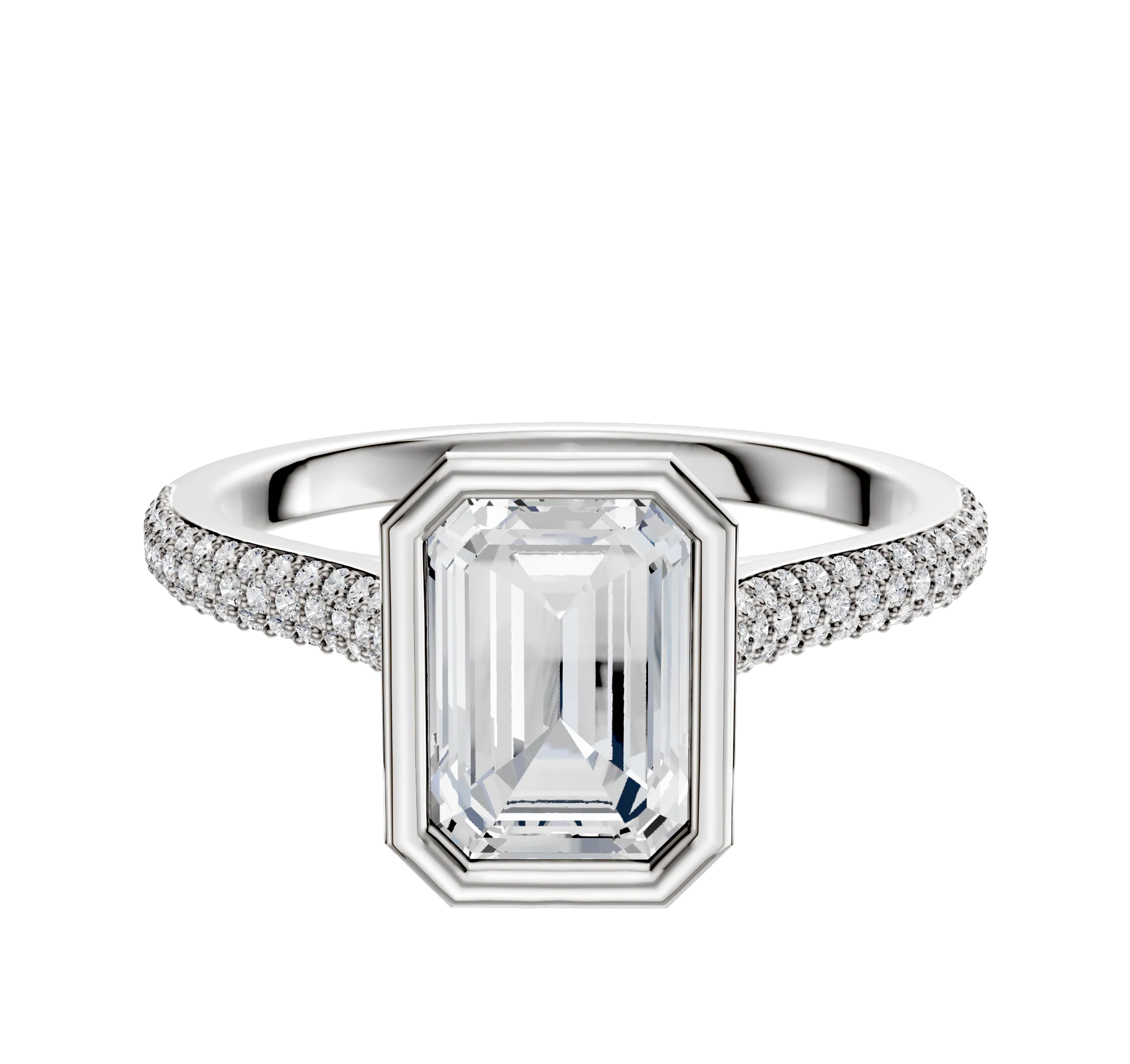 18K Two Tone Bezel Full Bezel North/South Cathedral Dome 3-Row-Pave 2.0mm Engagement Ring