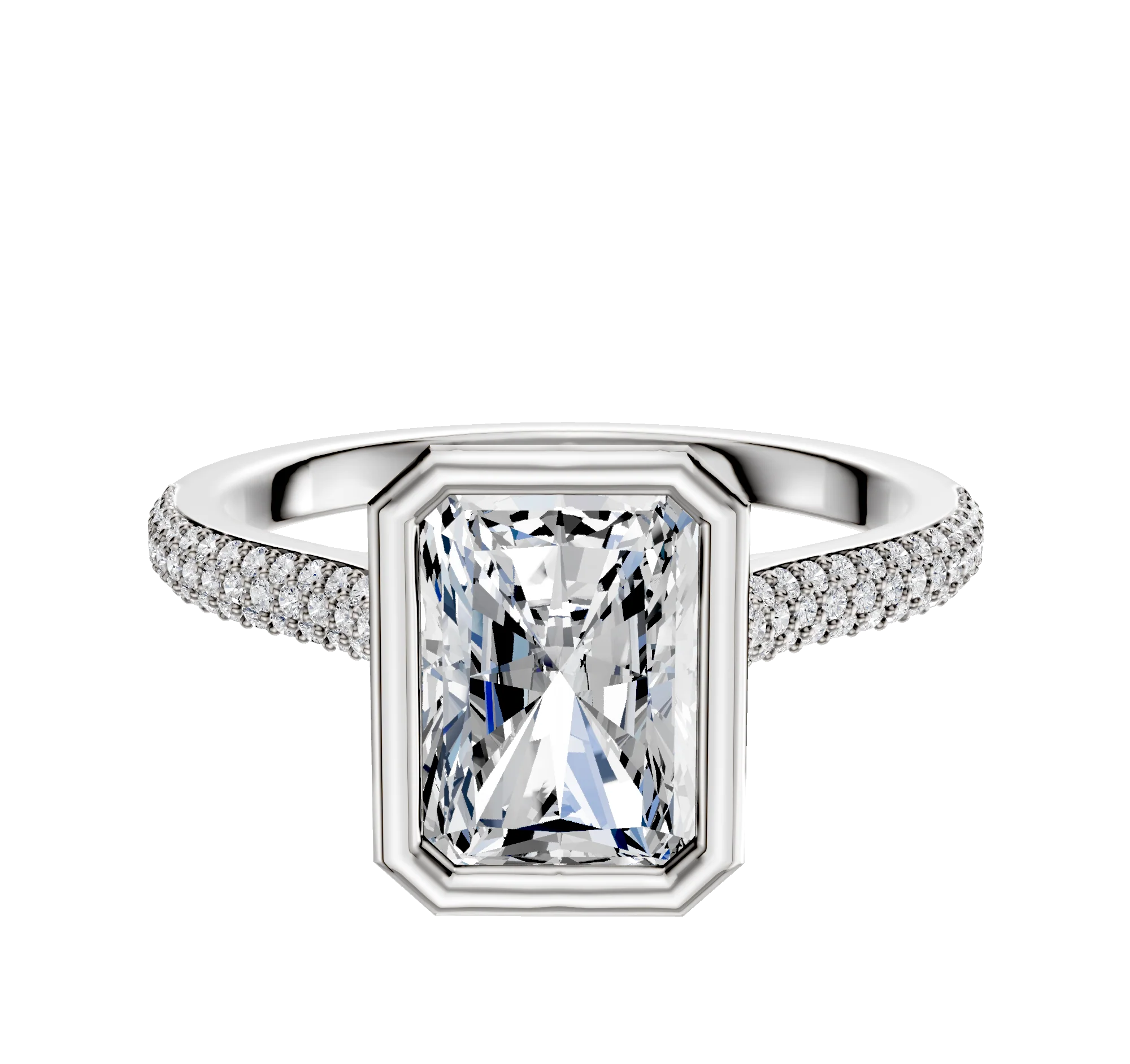 18K Two Tone Bezel Full Bezel North/South Cathedral Dome 3-Row-Pave 2.0mm Engagement Ring