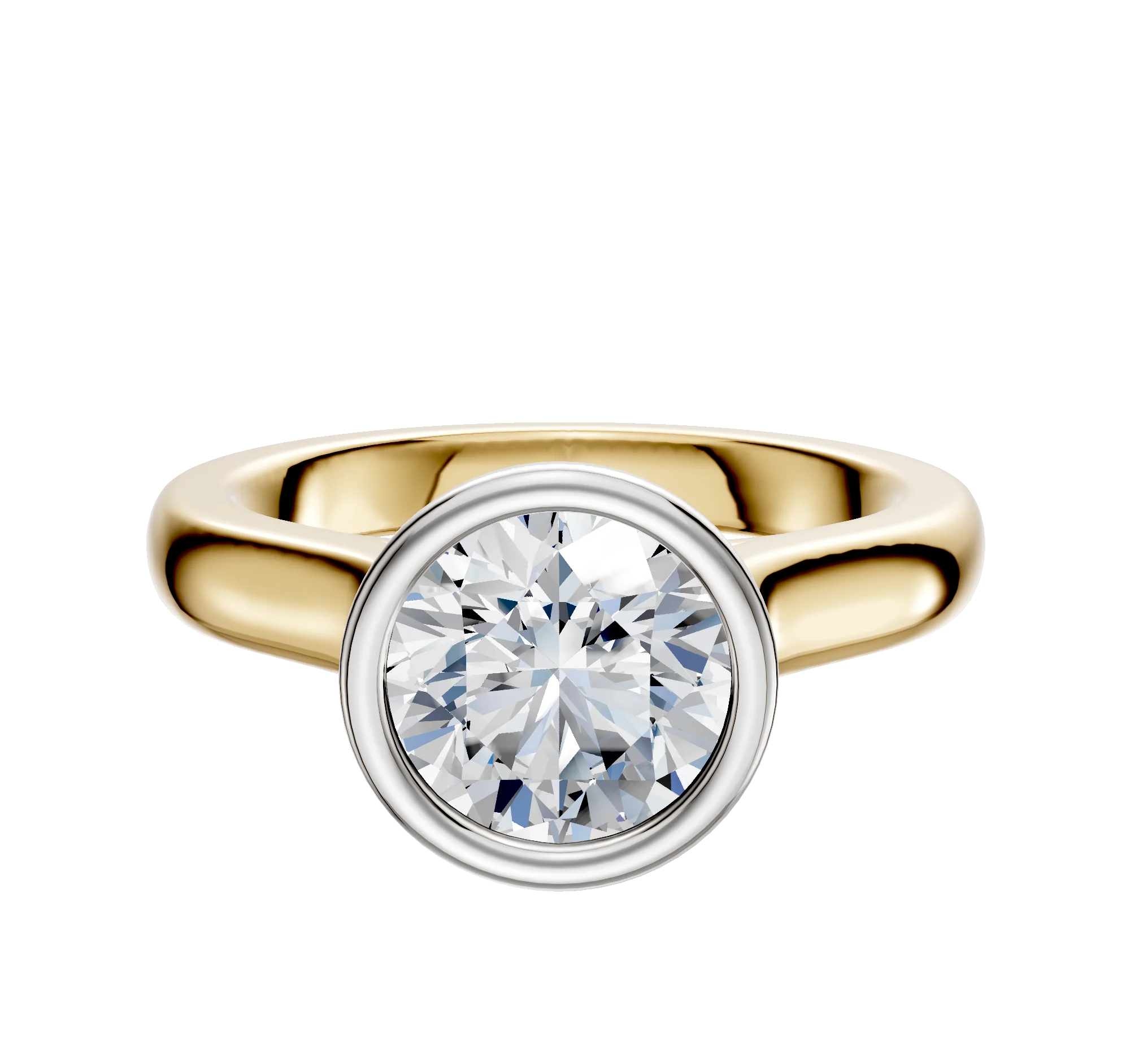 18K Two Tone Bezel Full Bezel North/South Cathedral Dome 3.0mm Engagement Ring