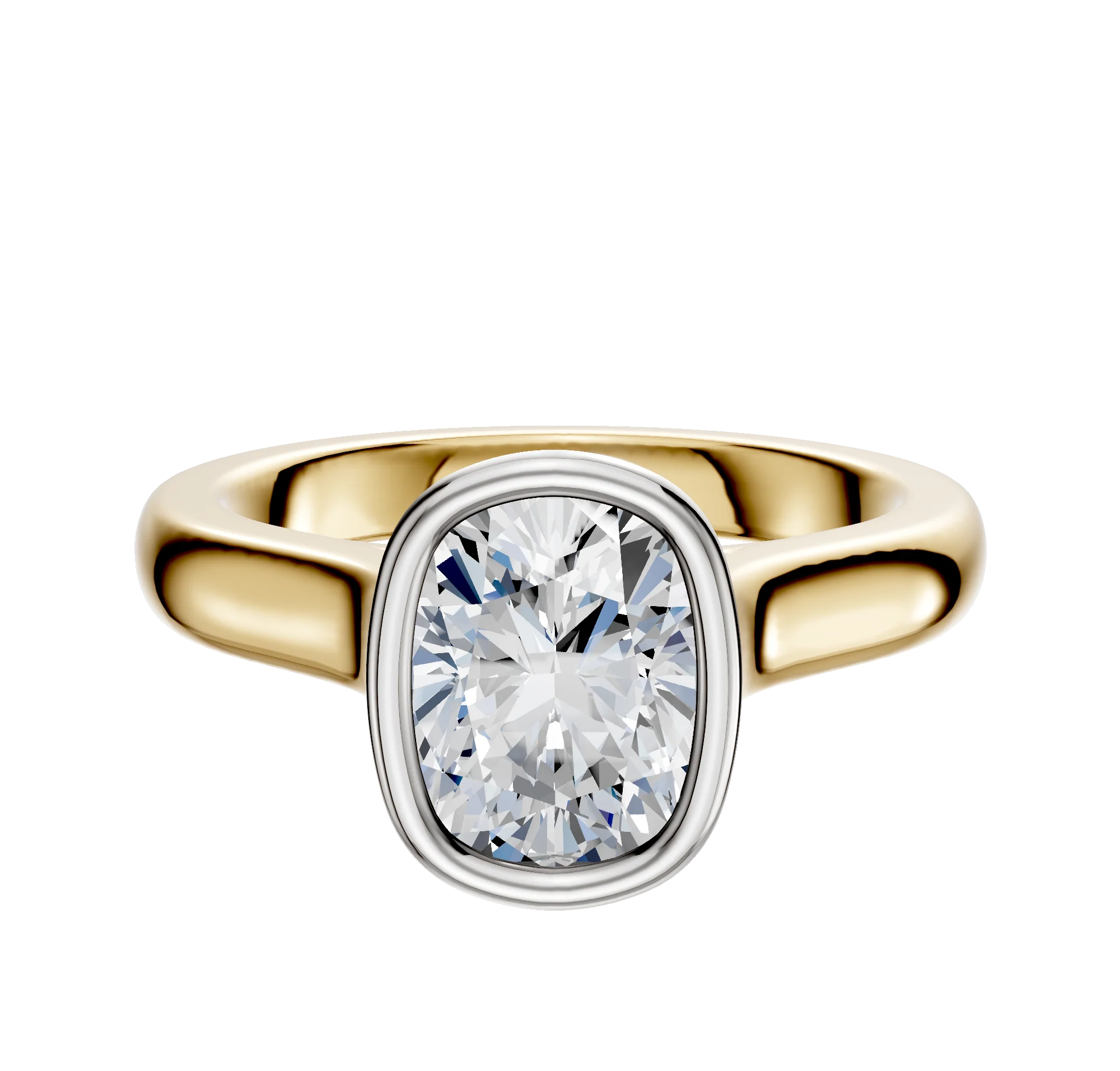18K Two Tone Bezel Full Bezel North/South Cathedral Dome 3.0mm Engagement Ring
