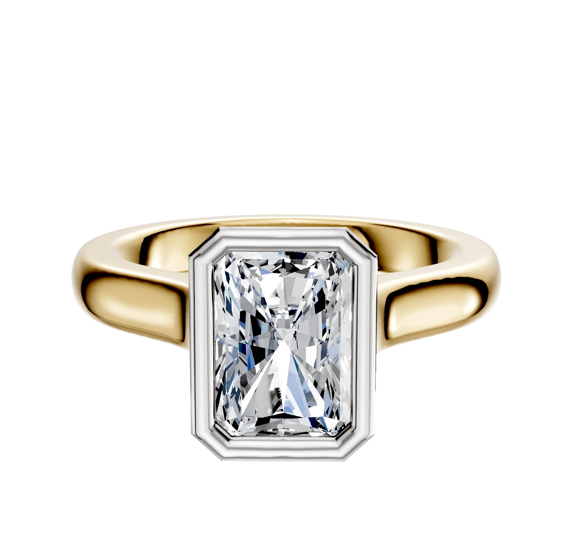 18K Two Tone Bezel Full Bezel North/South Cathedral Dome 3.0mm Engagement Ring