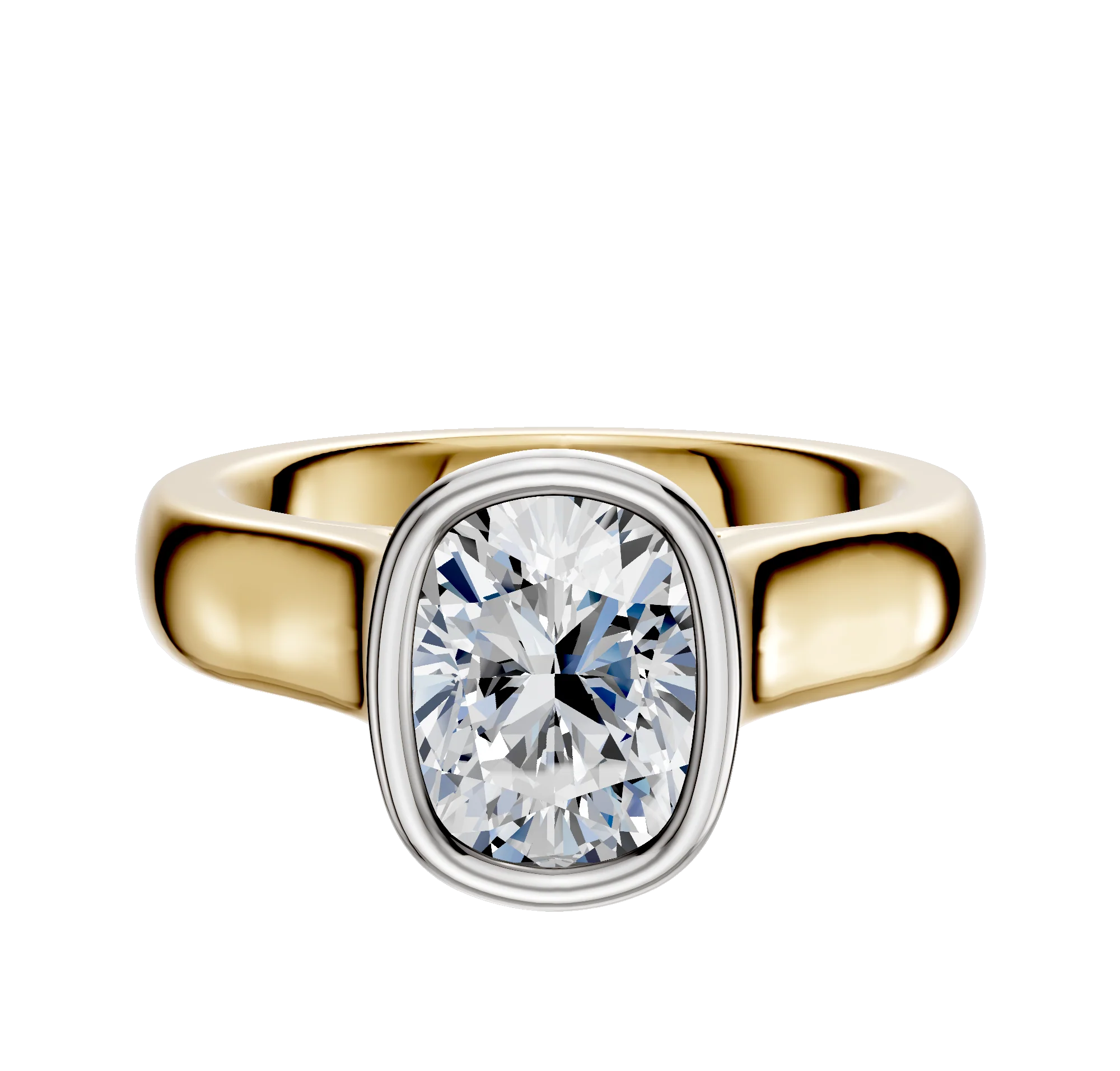 18K Two Tone Bezel Full Bezel North/South Cathedral Dome 4.0mm Engagement Ring