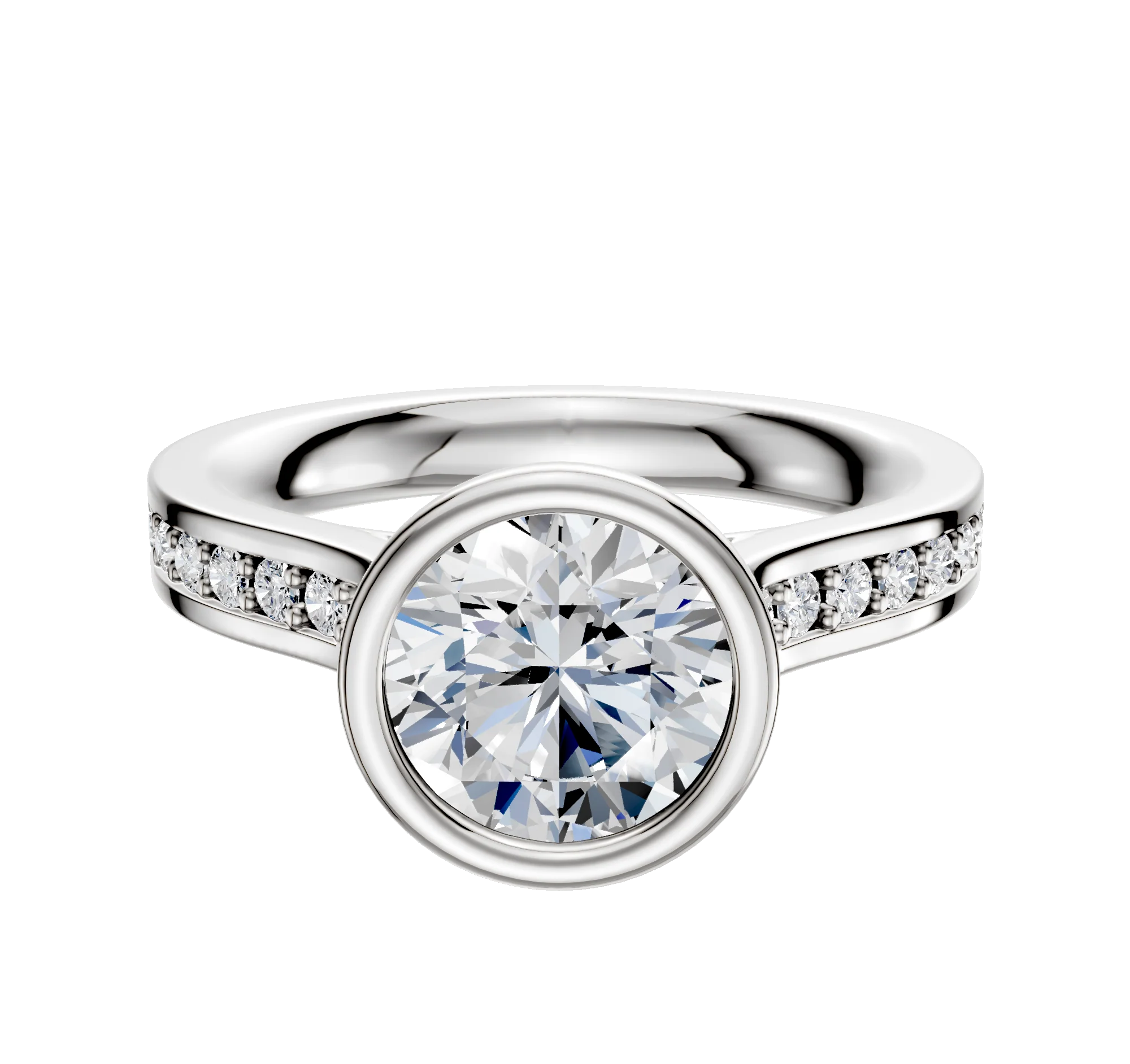 18K Two Tone Bezel Full Bezel North/South Cathedral Flat 1-Row-Pave 2.5mm Engagement Ring