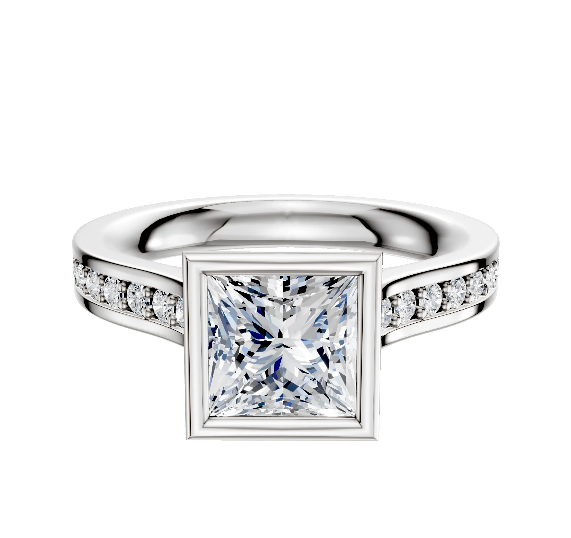 18K Two Tone Bezel Full Bezel North/South Cathedral Flat 1-Row-Pave 2.5mm Engagement Ring