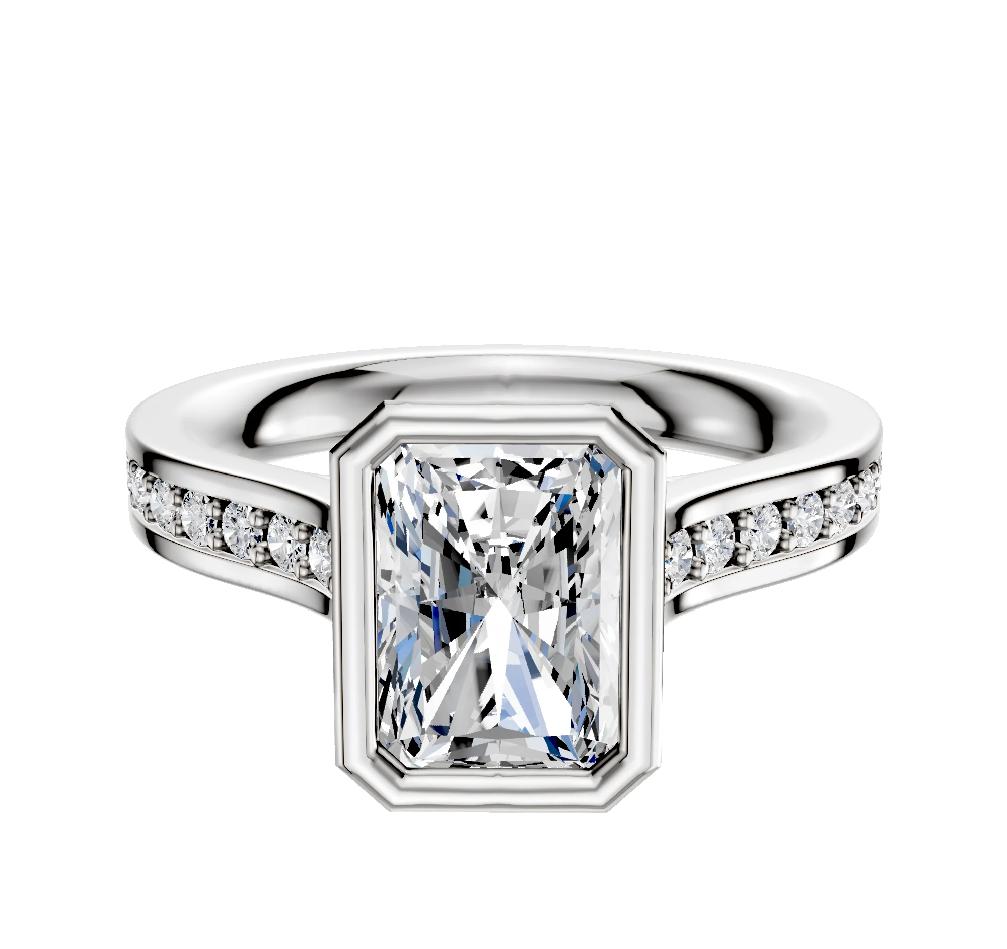 18K Two Tone Bezel Full Bezel North/South Cathedral Flat 1-Row-Pave 2.5mm Engagement Ring