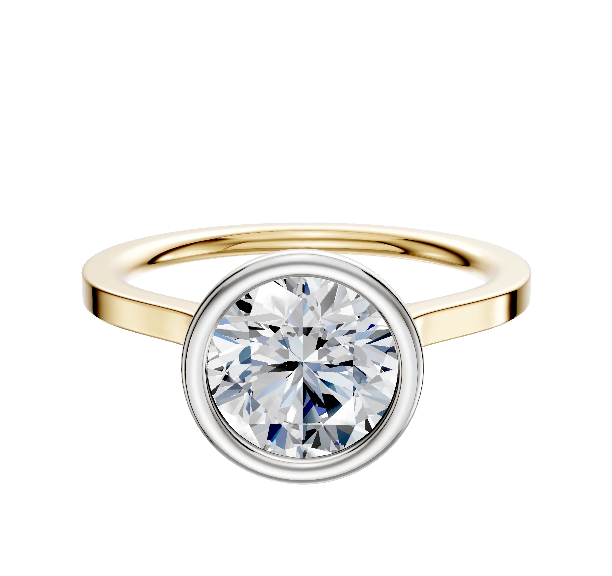 18K Two Tone Bezel Full Bezel North/South Cathedral Flat 1.5mm Engagement Ring