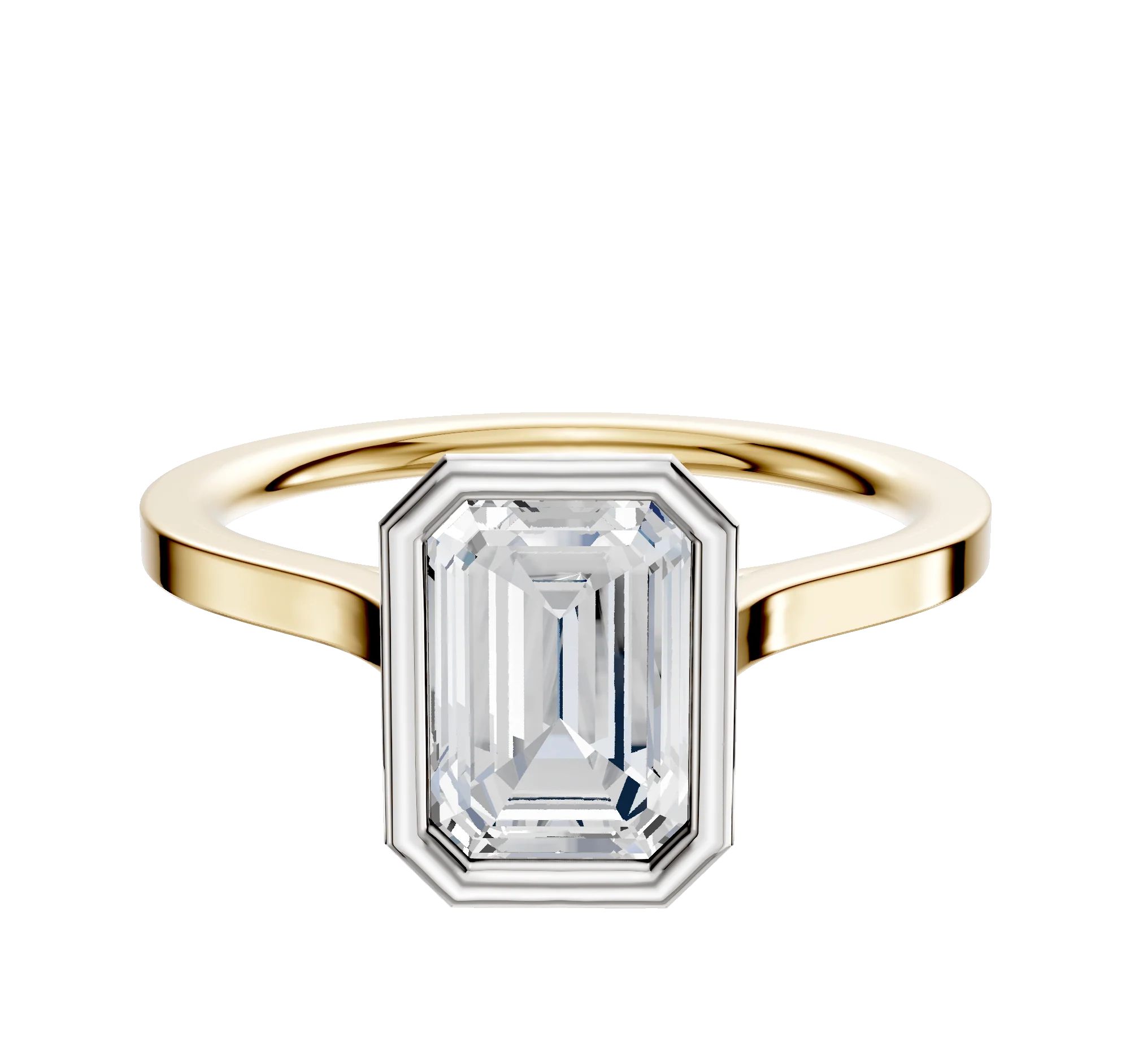 18K Two Tone Bezel Full Bezel North/South Cathedral Flat 1.5mm Engagement Ring